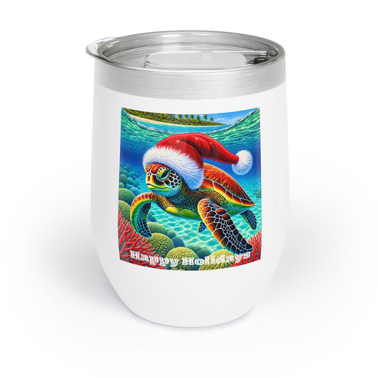 Happy Holidays Sea Turtle Christmas Wine Tumbler 12oz - O'ahu Surf Company