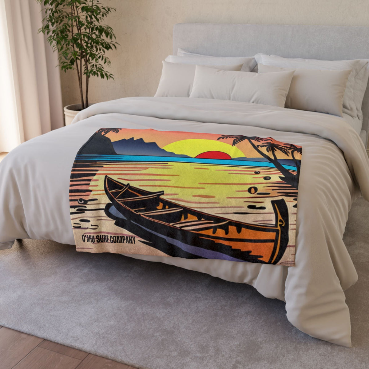 Hawaii Outrigger Canoe Sunset Throw Blanket - O'ahu Surf Company