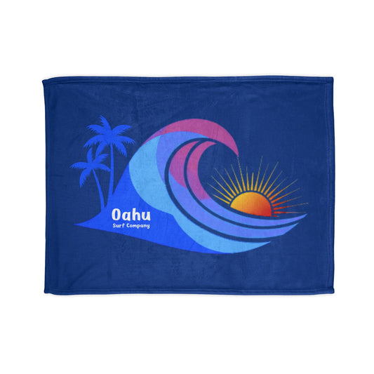 Hawaii Sunset Rainbow Wave Soft Fleece Throw Blanket for Couch, Bed, Travel - Blue - O'ahu Surf Company