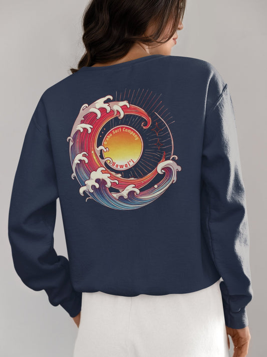Hawaii Sweatshirt Unisex Sun Ocean Wave Tropical Design - O'ahu Surf Company
