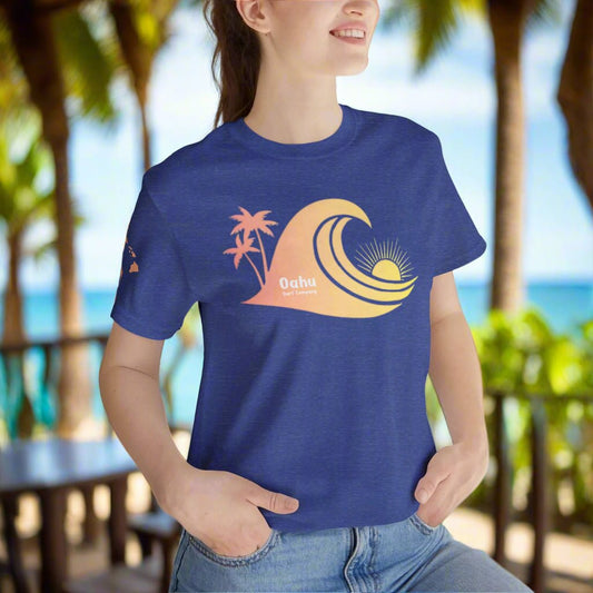 Hawaiian Islands Wave Sunset Womens Tee – O’ahu Surf Company Hawaii Surf Shirt - O'ahu Surf Company