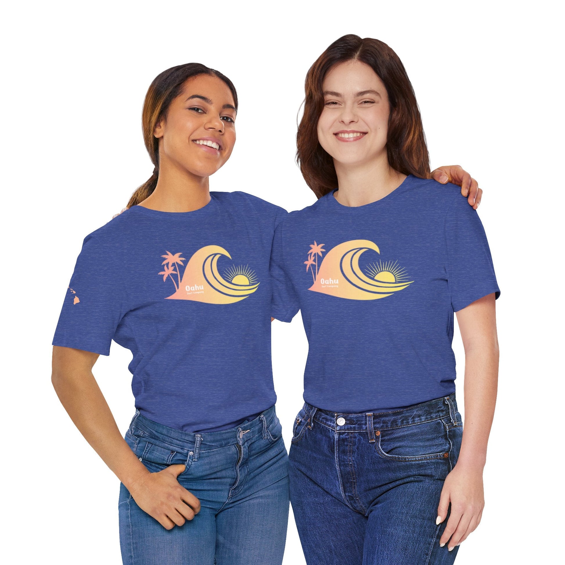 Hawaiian Islands Wave Sunset Womens Tee – O’ahu Surf Company Hawaii Surf Shirt - O'ahu Surf Company