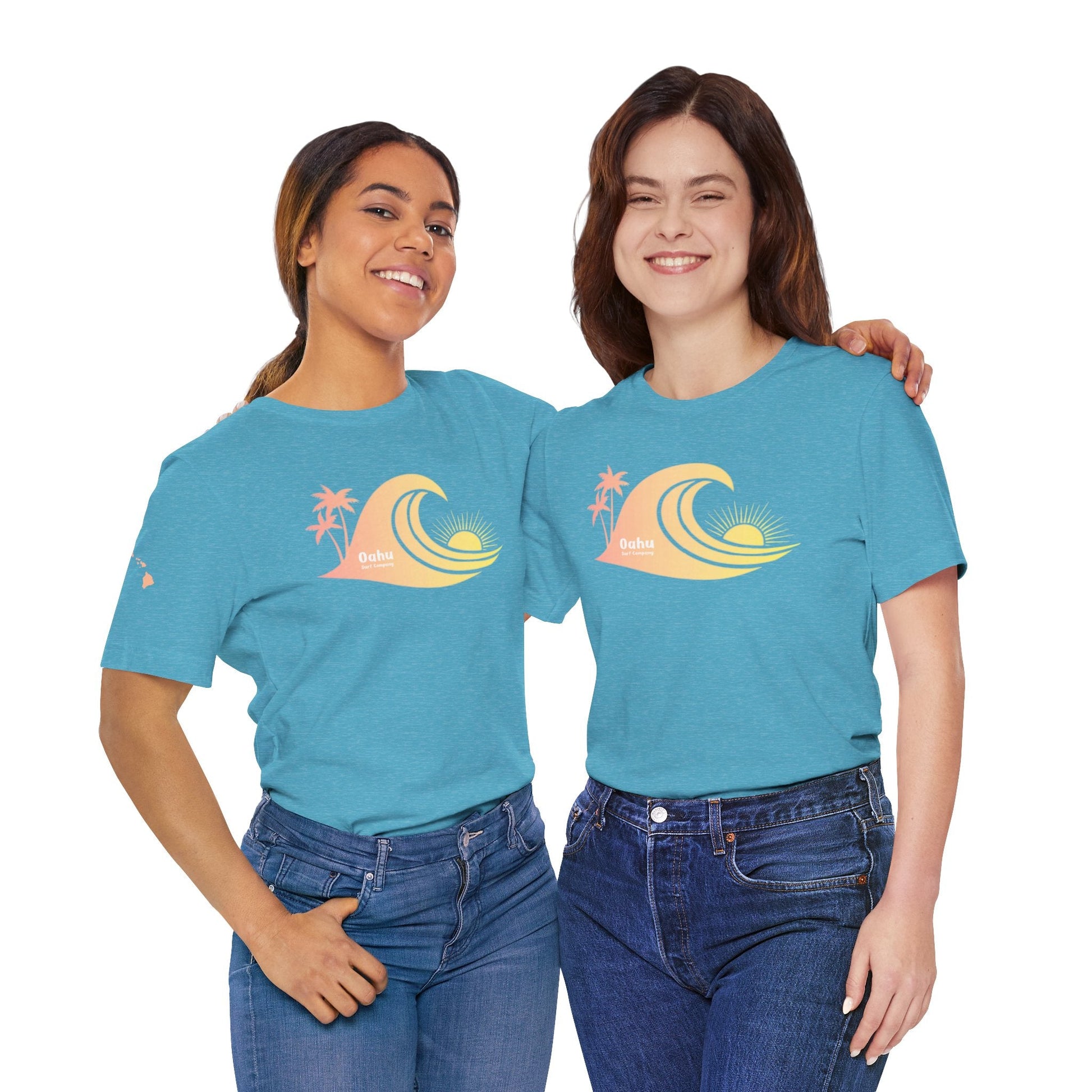 Hawaiian Islands Wave Sunset Womens Tee – O’ahu Surf Company Hawaii Surf Shirt - O'ahu Surf Company