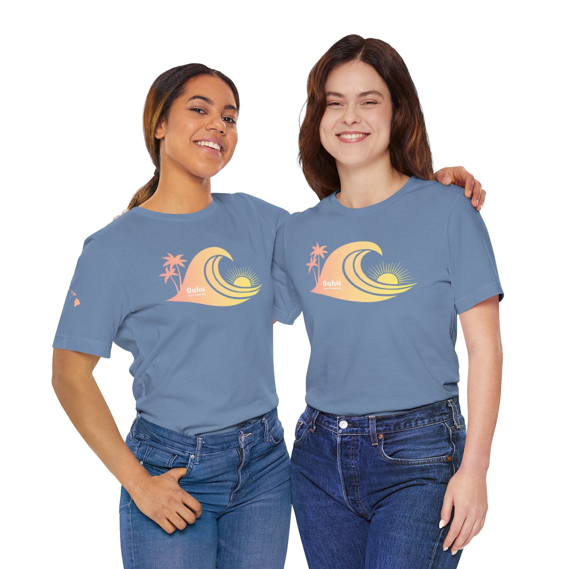Hawaiian Islands Wave Sunset Womens Tee – O’ahu Surf Company Hawaii Surf Shirt - O'ahu Surf Company