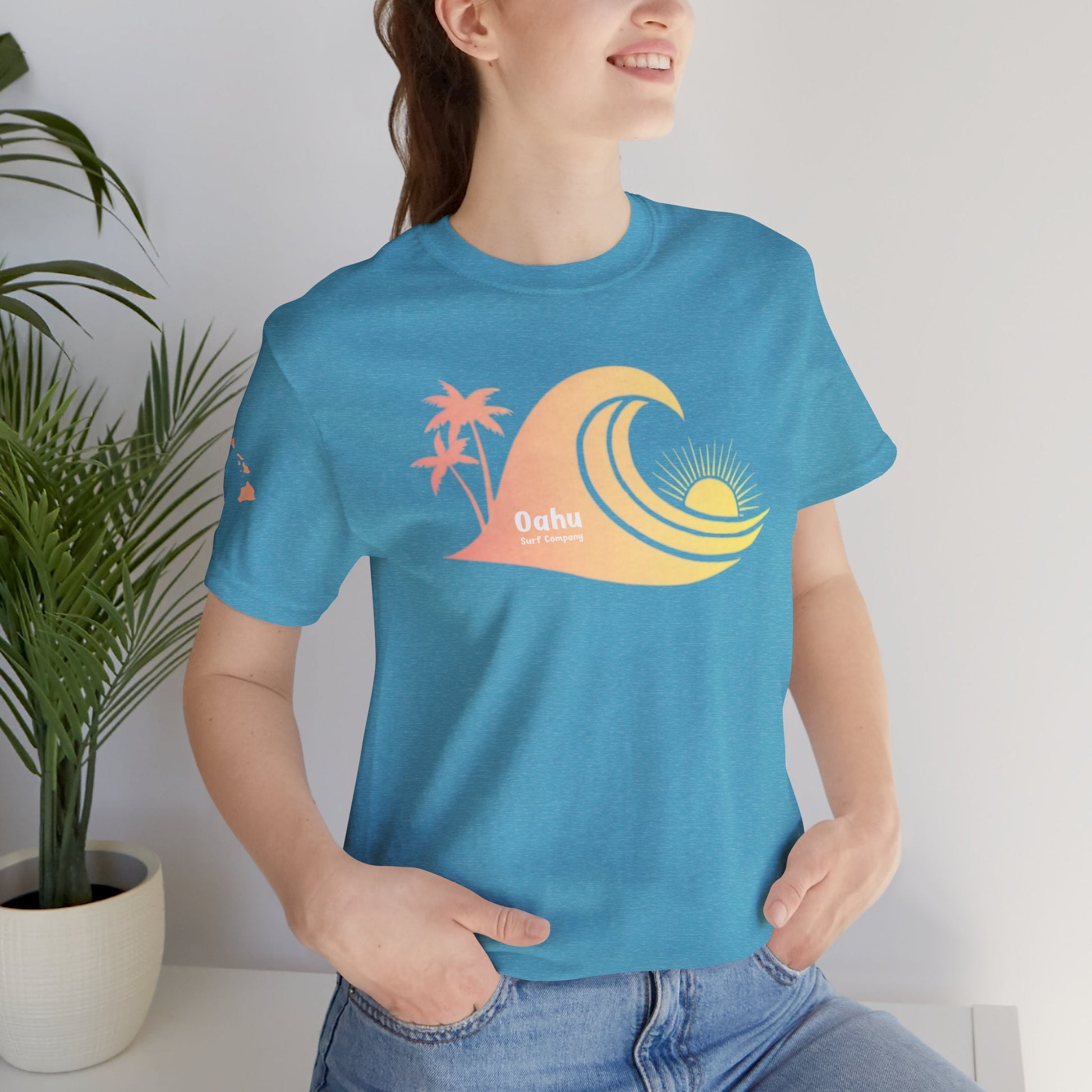 Hawaiian Islands Wave Sunset Womens Tee – O’ahu Surf Company Hawaii Surf Shirt - O'ahu Surf Company