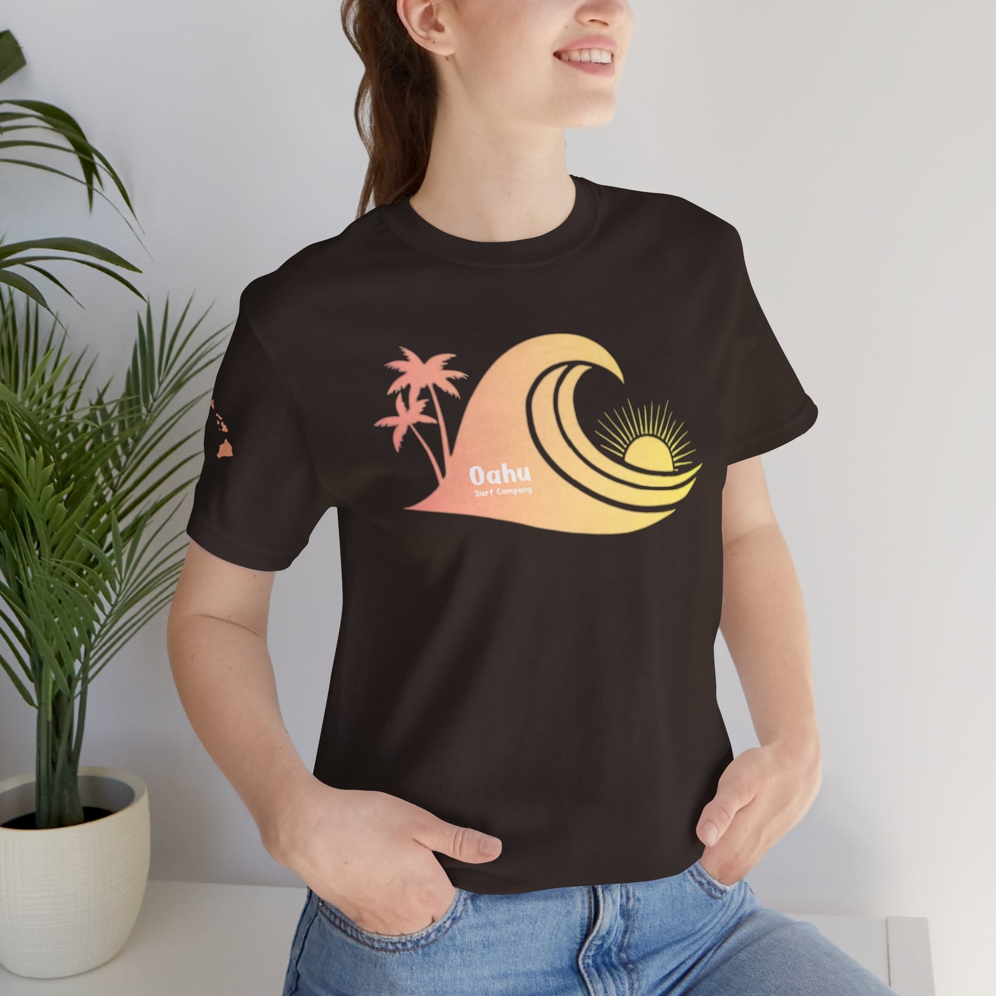 Hawaiian Islands Wave Sunset Womens Tee – O’ahu Surf Company Hawaii Surf Shirt - O'ahu Surf Company