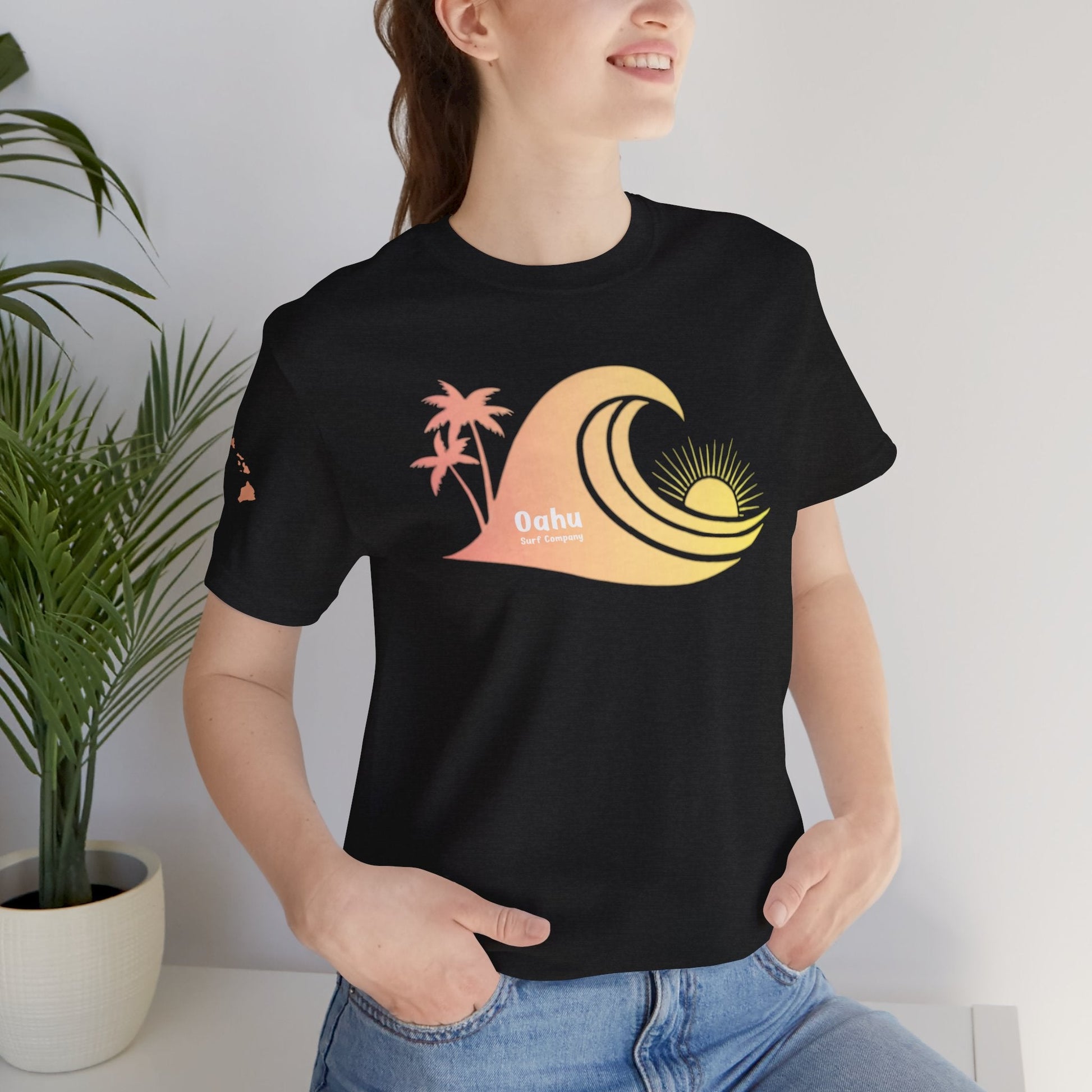 Hawaiian Islands Wave Sunset Womens Tee – O’ahu Surf Company Hawaii Surf Shirt - O'ahu Surf Company