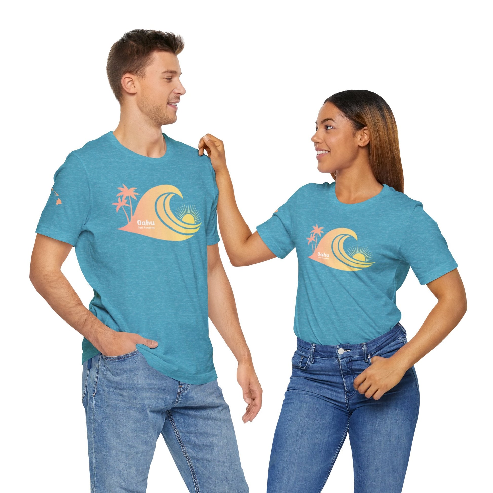 Hawaiian Islands Wave Sunset Womens Tee – O’ahu Surf Company Hawaii Surf Shirt - O'ahu Surf Company