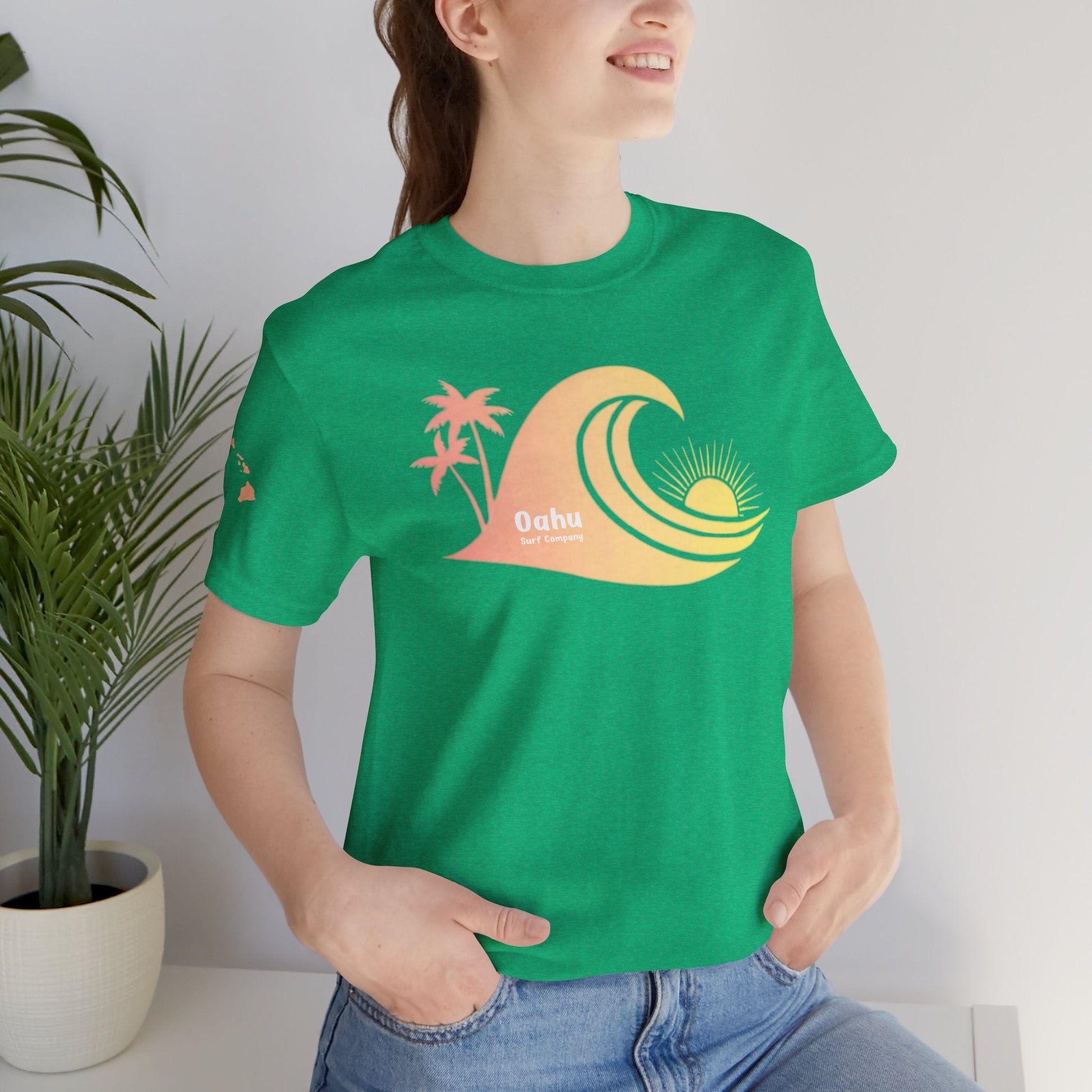 Hawaiian Islands Wave Sunset Womens Tee – O’ahu Surf Company Hawaii Surf Shirt - O'ahu Surf Company