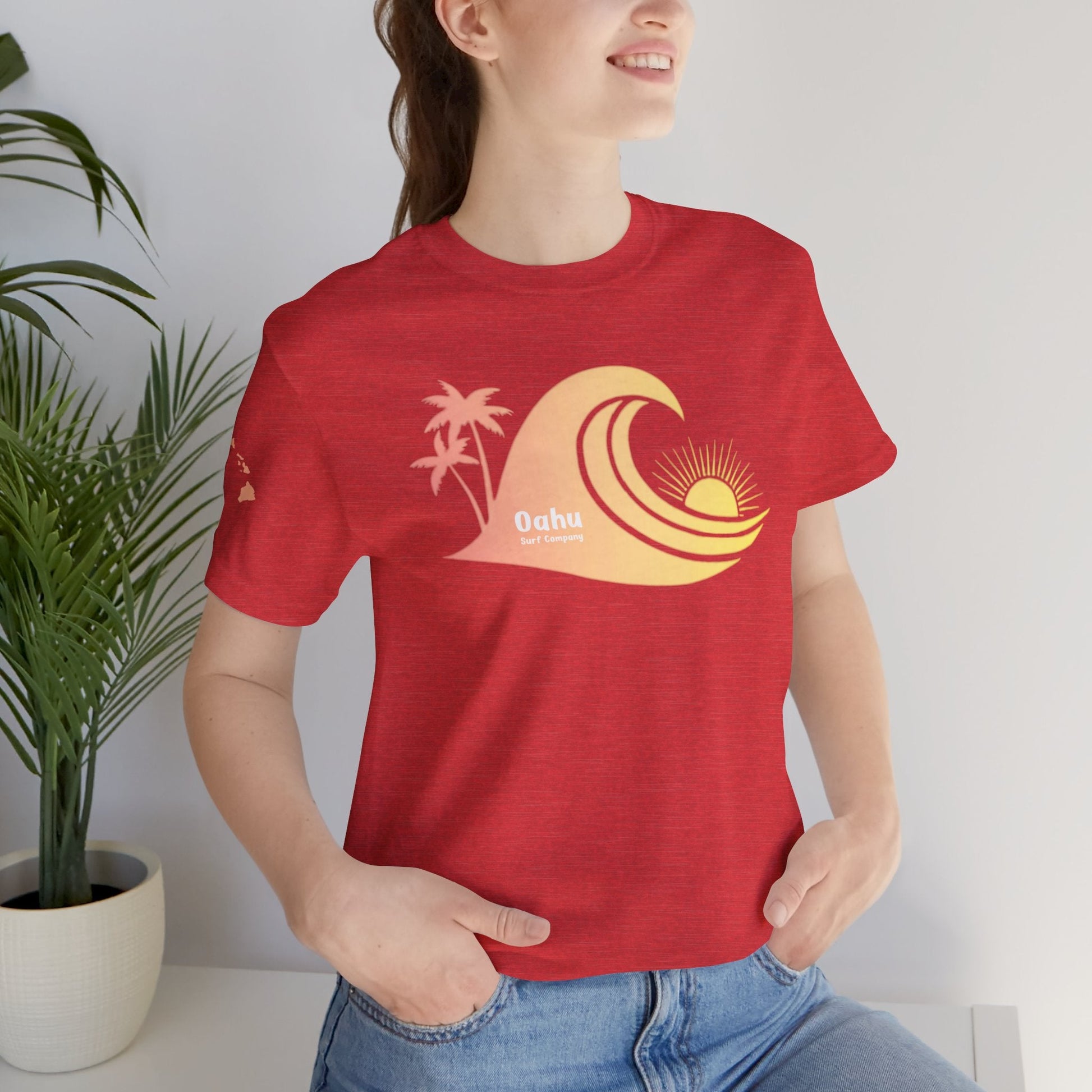 Hawaiian Islands Wave Sunset Womens Tee – O’ahu Surf Company Hawaii Surf Shirt - O'ahu Surf Company
