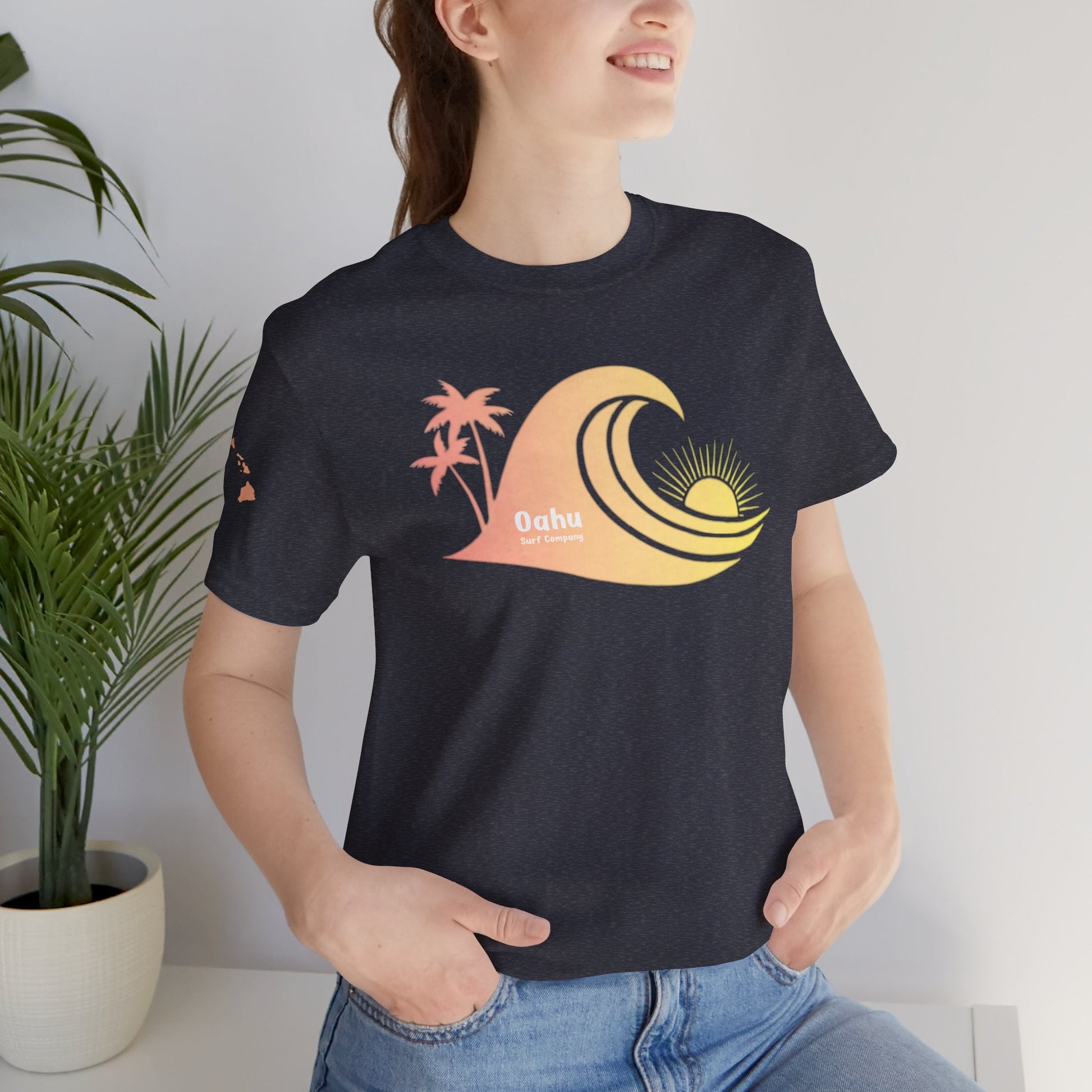 Hawaiian Islands Wave Sunset Womens Tee – O’ahu Surf Company Hawaii Surf Shirt - O'ahu Surf Company