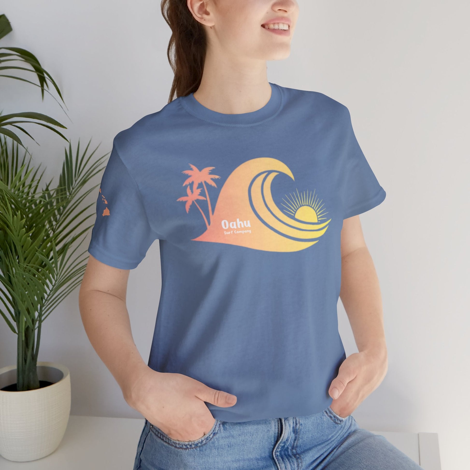 Hawaiian Islands Wave Sunset Womens Tee – O’ahu Surf Company Hawaii Surf Shirt - O'ahu Surf Company