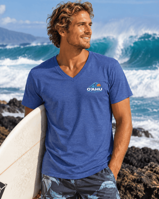 Honu Hawaiian Sea Turtle Surf V-Neck Tee Shirt - O'ahu Surf Company