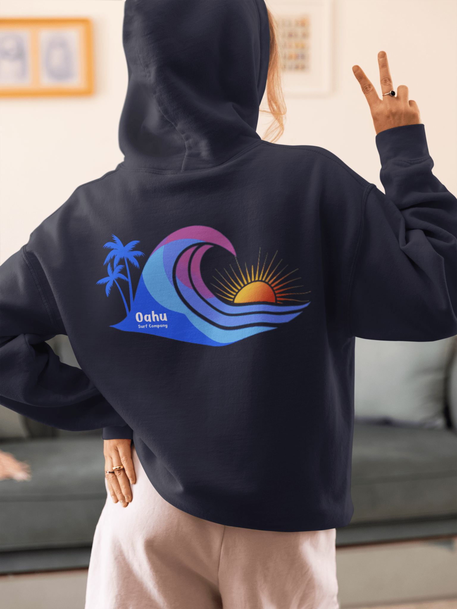 Island Wave Womens Hoodie Island Style Sweatshirt O’ahu Surf Company Hawaii - O'ahu Surf Company