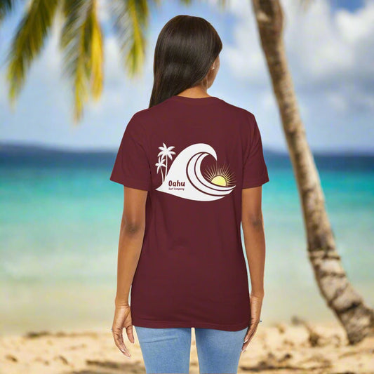 Island Wave Women’s Tee White Logo – O’ahu Surf Company Hawaii Surf Shirt - O'ahu Surf Company