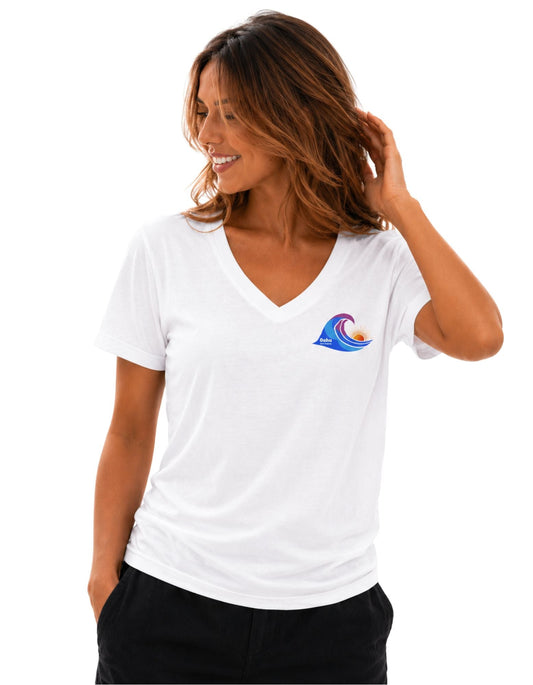 Island Wave Women’s V - Neck Tee – O’ahu Surf Company Hawaii Surf Shirt - O'ahu Surf Company