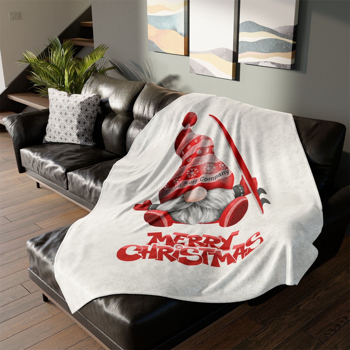 Merry Christmas Gnome Surfer Fleece Throw Blanket - O'ahu Surf Company
