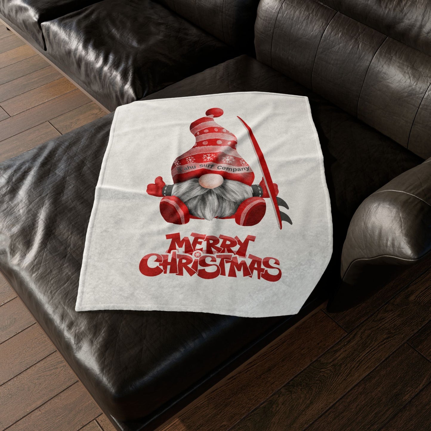 Merry Christmas Gnome Surfer Fleece Throw Blanket - O'ahu Surf Company