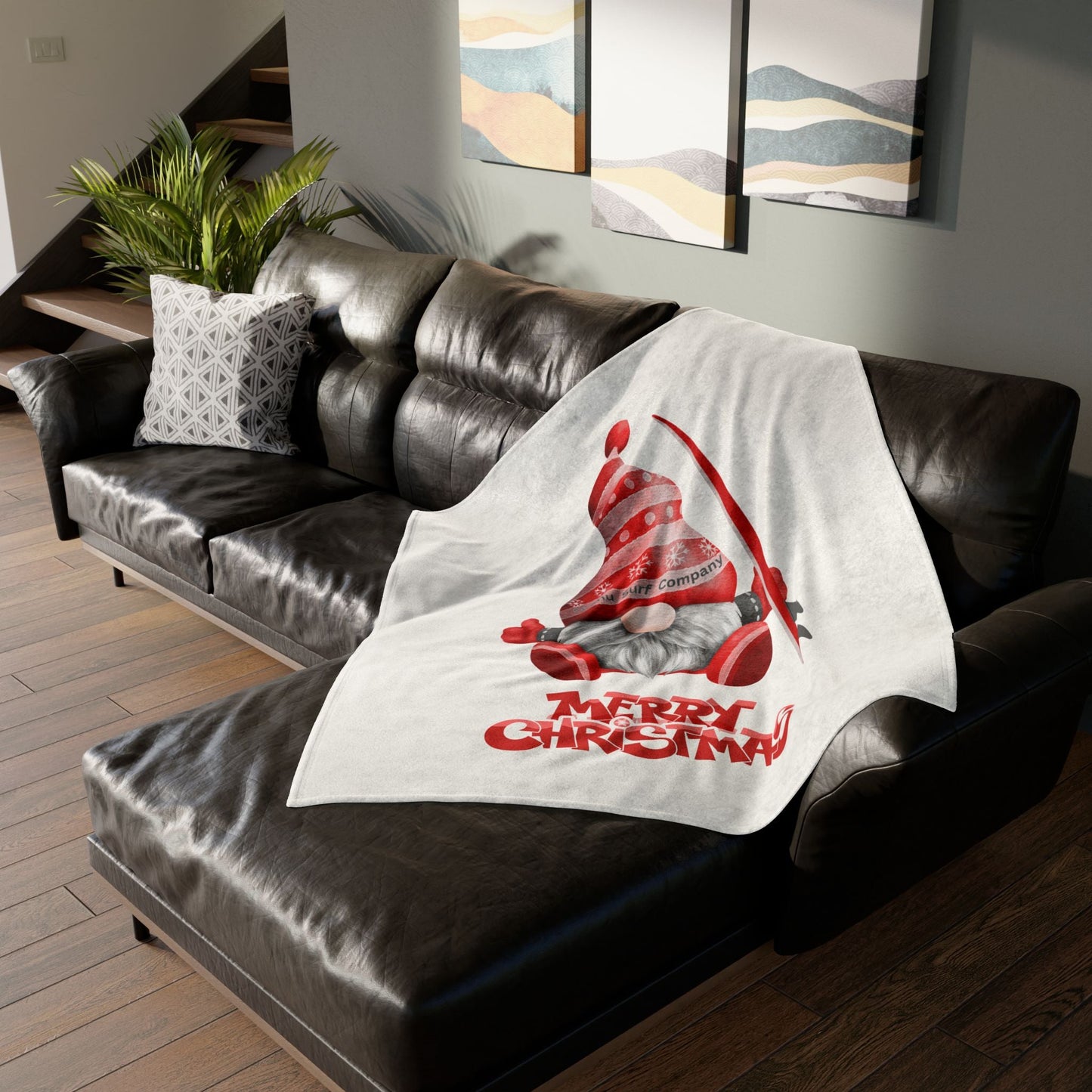 Merry Christmas Gnome Surfer Fleece Throw Blanket - O'ahu Surf Company