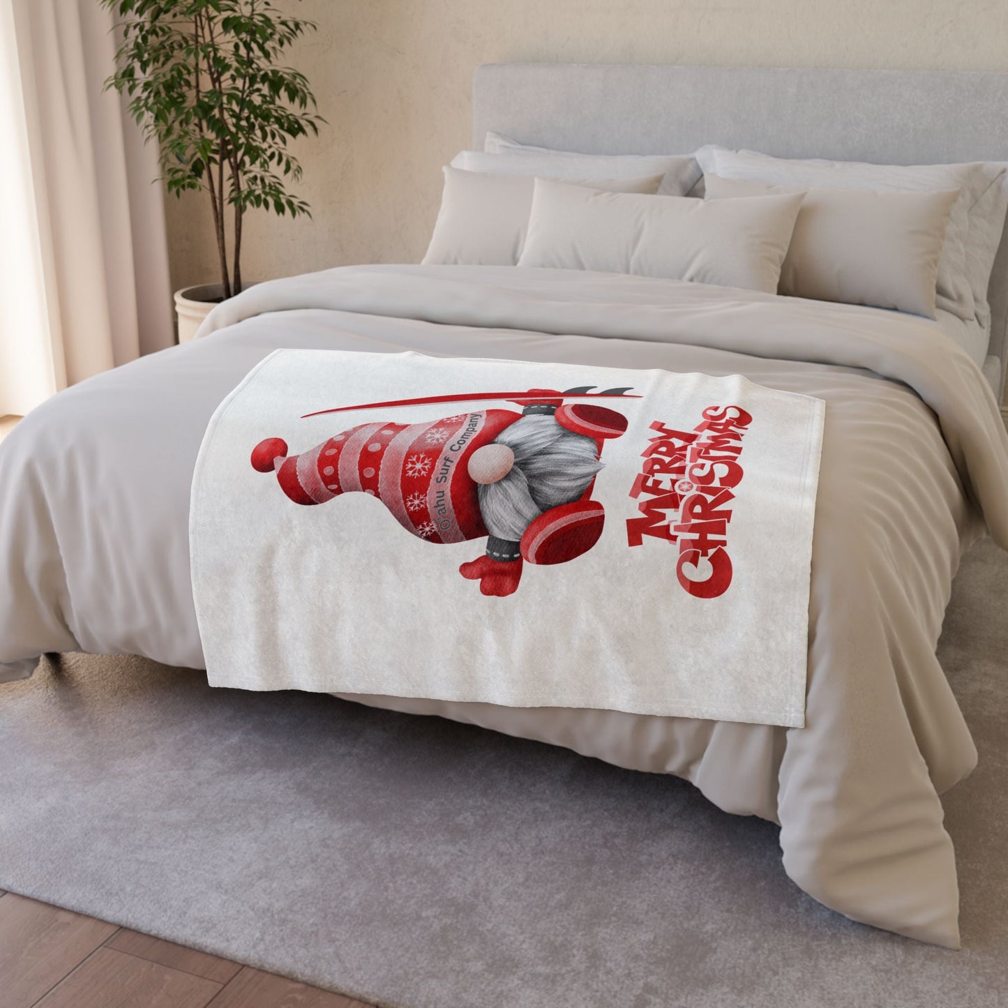 Merry Christmas Gnome Surfer Fleece Throw Blanket - O'ahu Surf Company