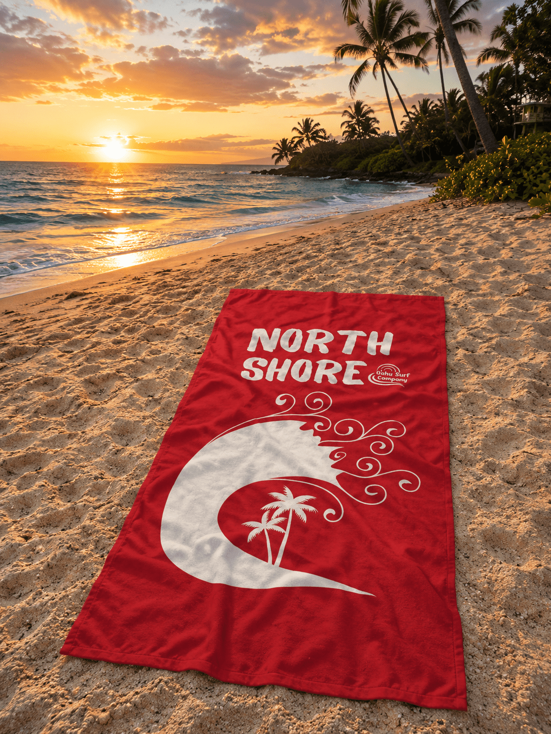 North Shore Hawaii Oahu Beach Towel in Red - O'ahu Surf Company