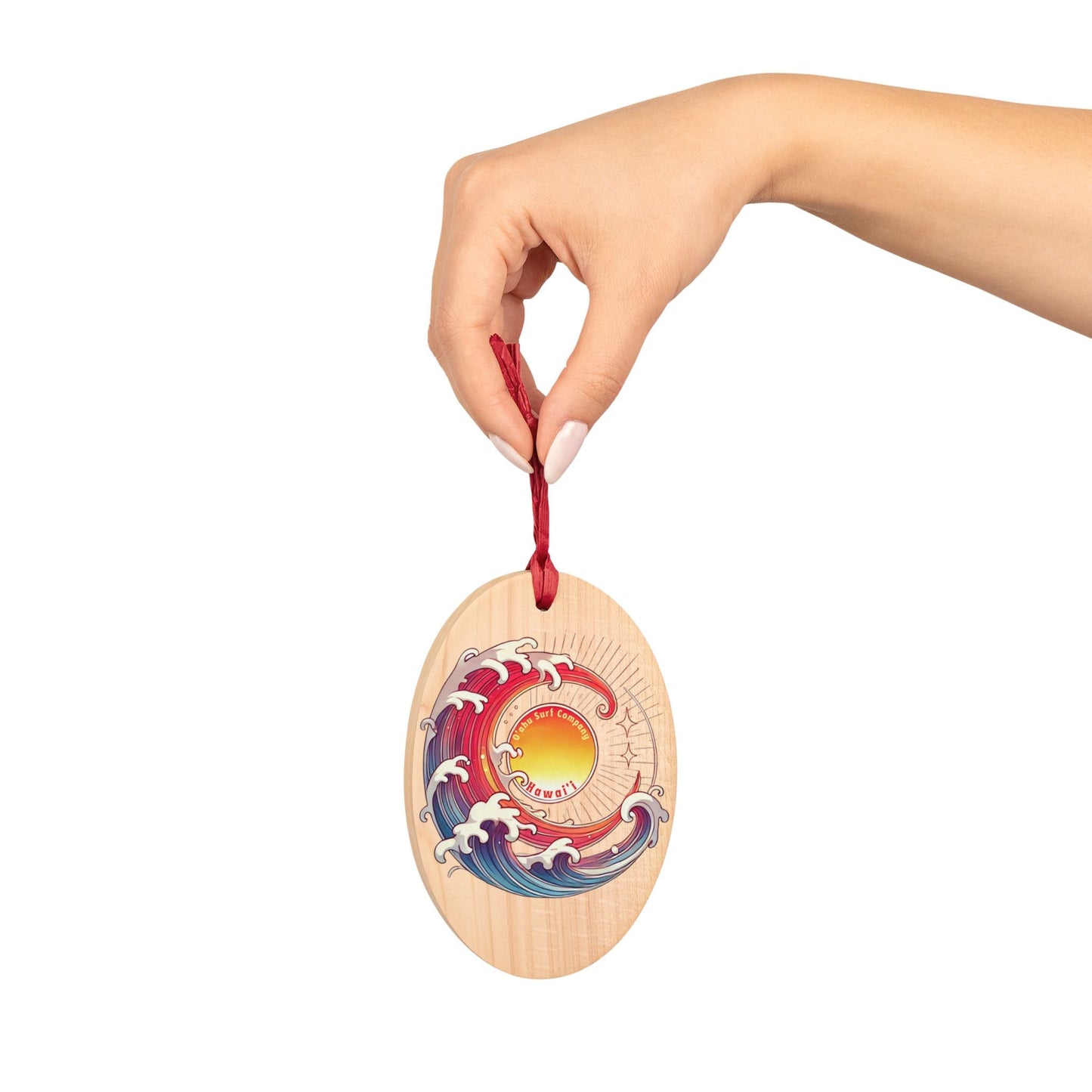 O'ahu Surf Company Ocean Wave Holiday Hawaii Wooden Ornament - O'ahu Surf Company