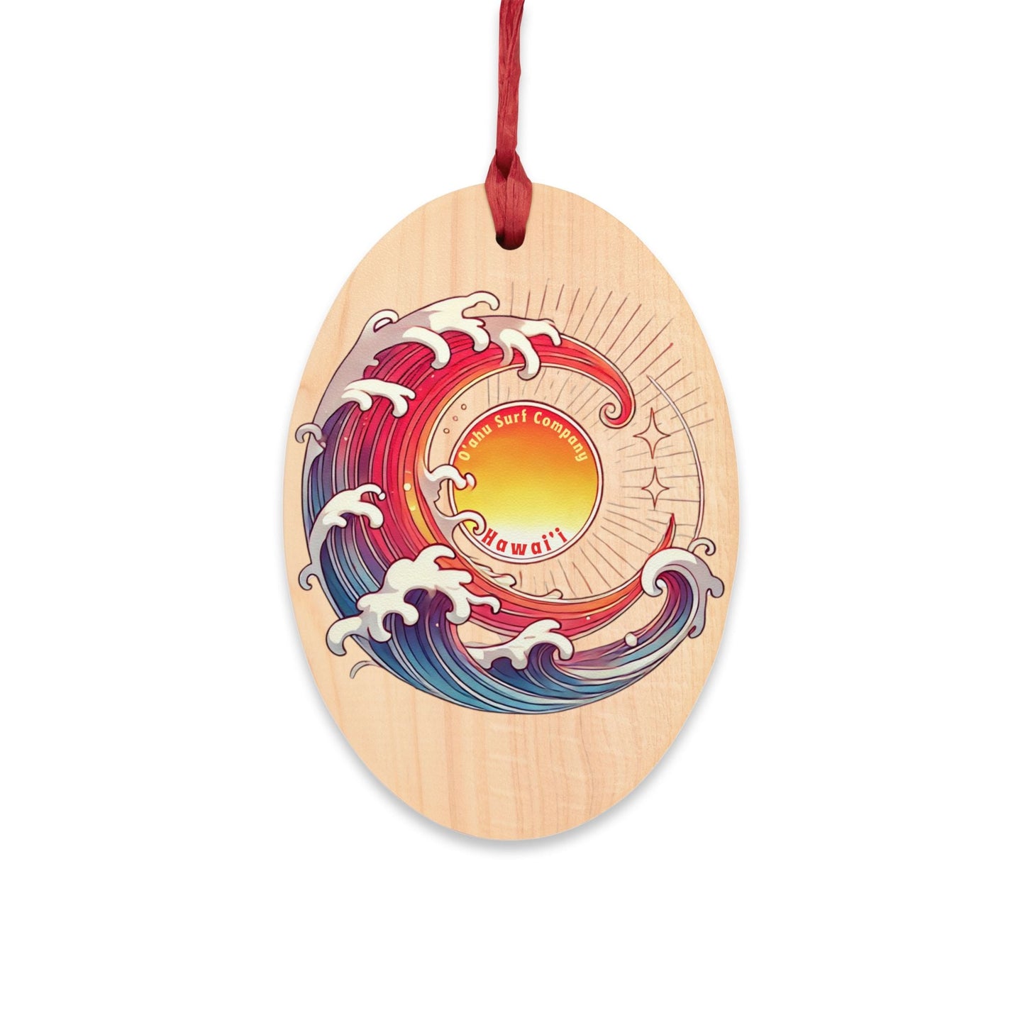 O'ahu Surf Company Ocean Wave Holiday Hawaii Wooden Ornament - O'ahu Surf Company