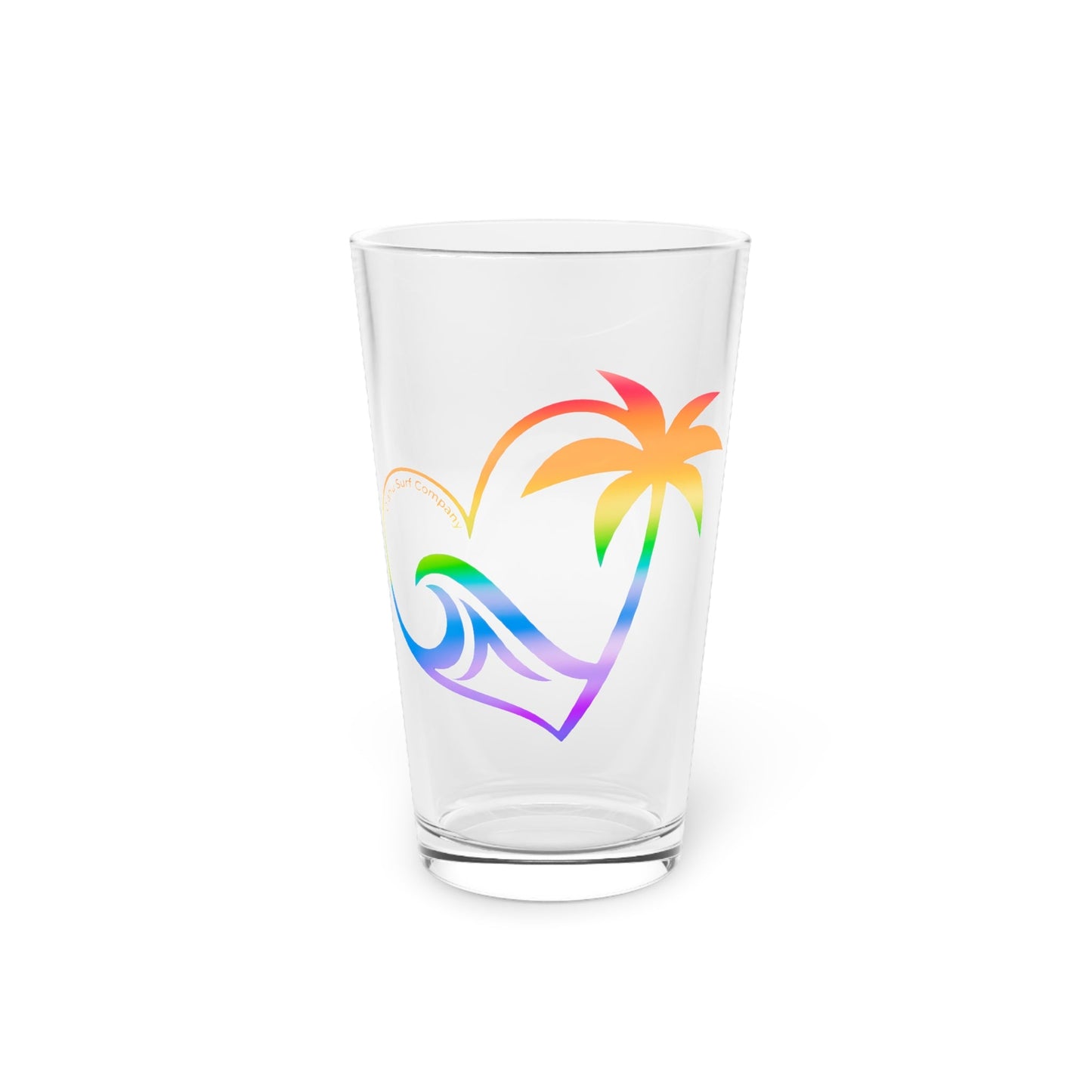 Rainbow Heart Wave Palm Oahu Surf Company Pint Glass - O'ahu Surf Company