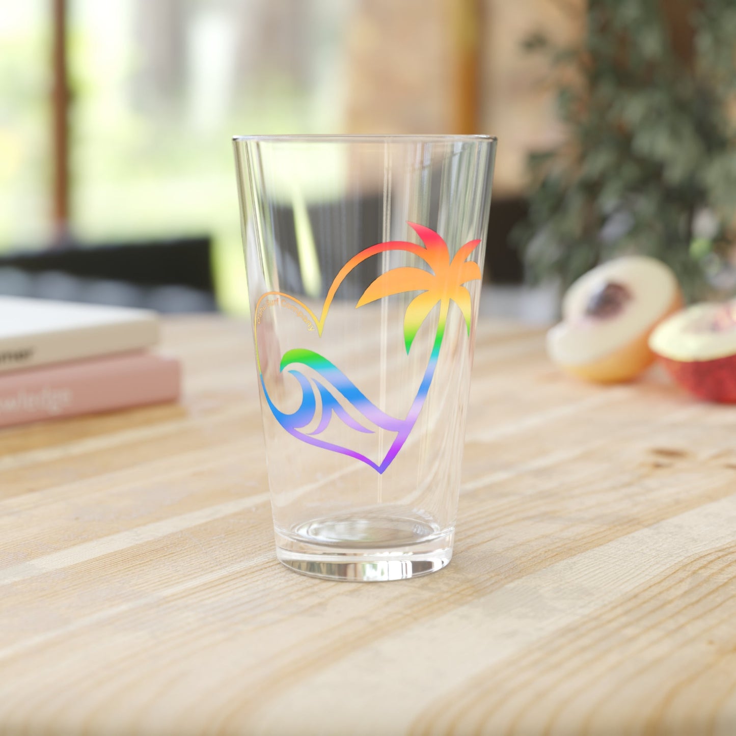 Rainbow Heart Wave Palm Oahu Surf Company Pint Glass - O'ahu Surf Company