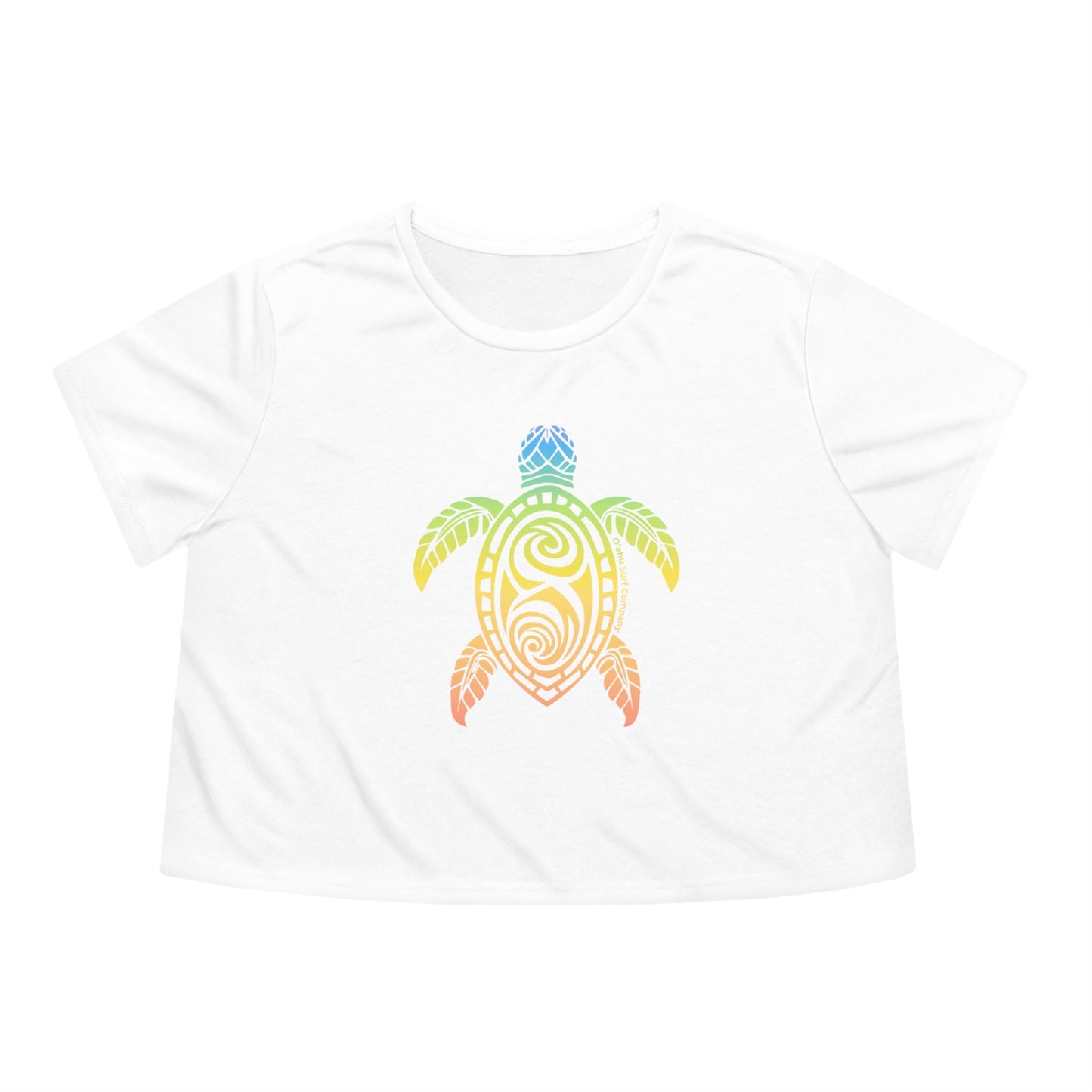 Rainbow Honu Green Sea Turtle Women's Flowy Cropped Tee - O'ahu Surf Company