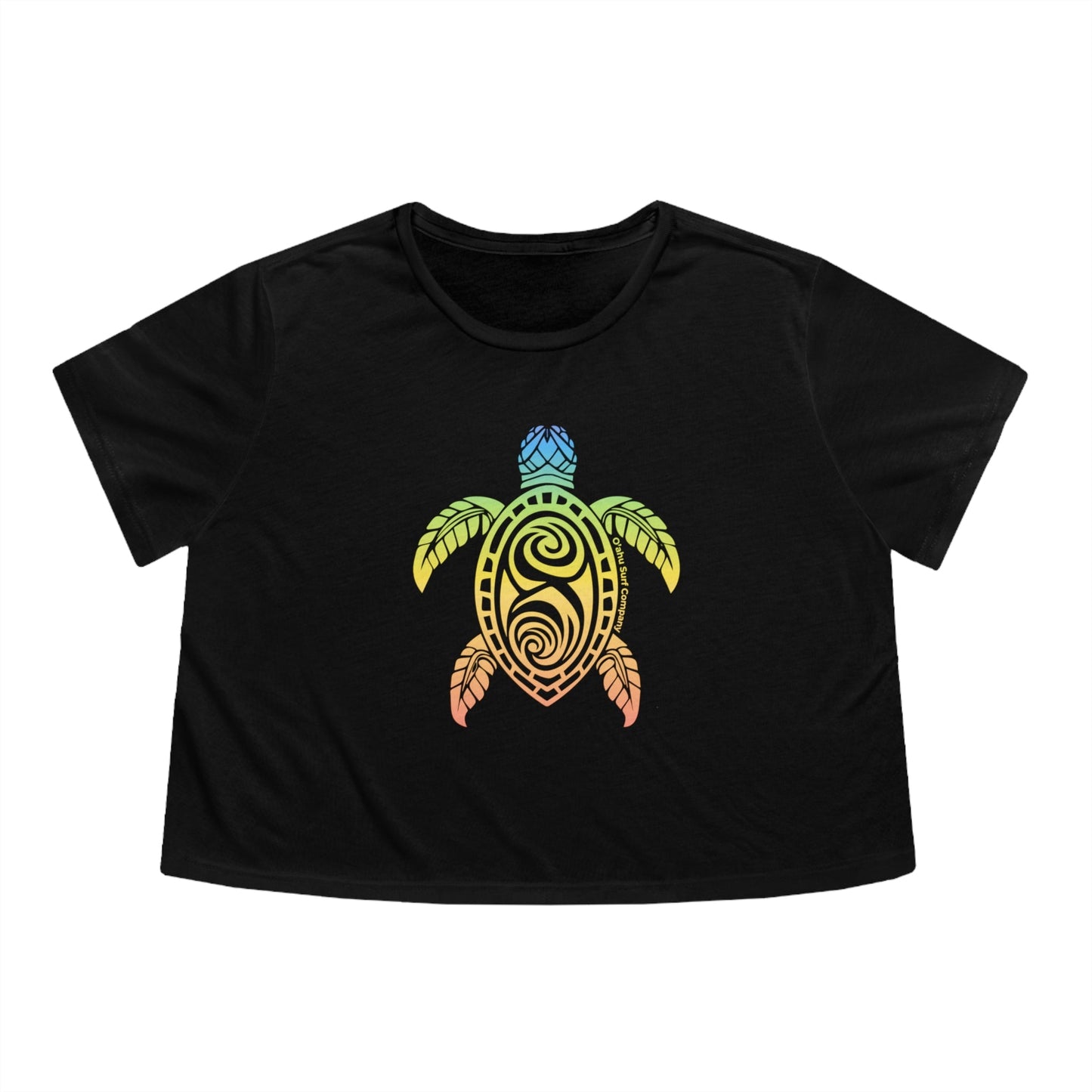 Rainbow Honu Green Sea Turtle Women's Flowy Cropped Tee - O'ahu Surf Company