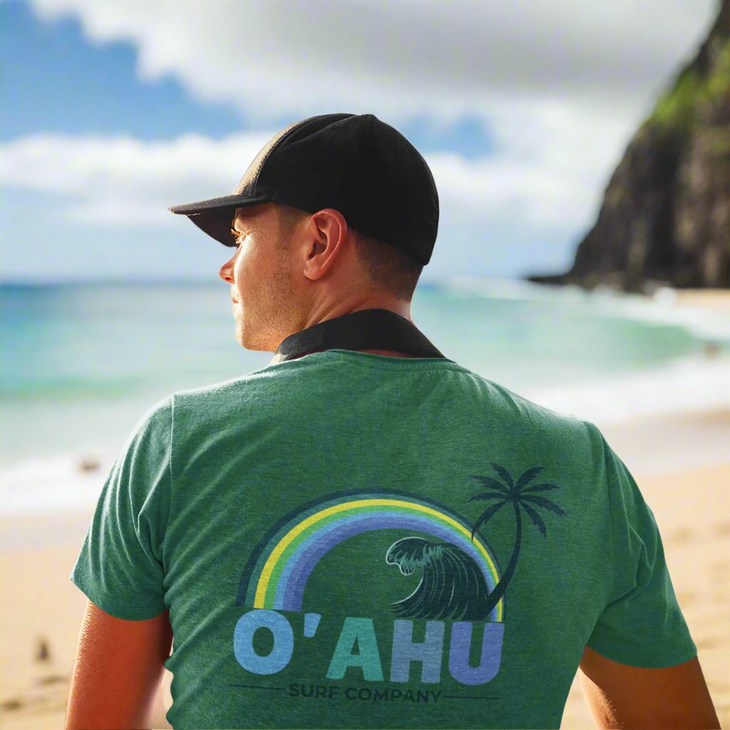 Rainbow Wave Palm T-Shirt – Island Vibes Classic Vintage Surf Style - O'ahu Surf Company