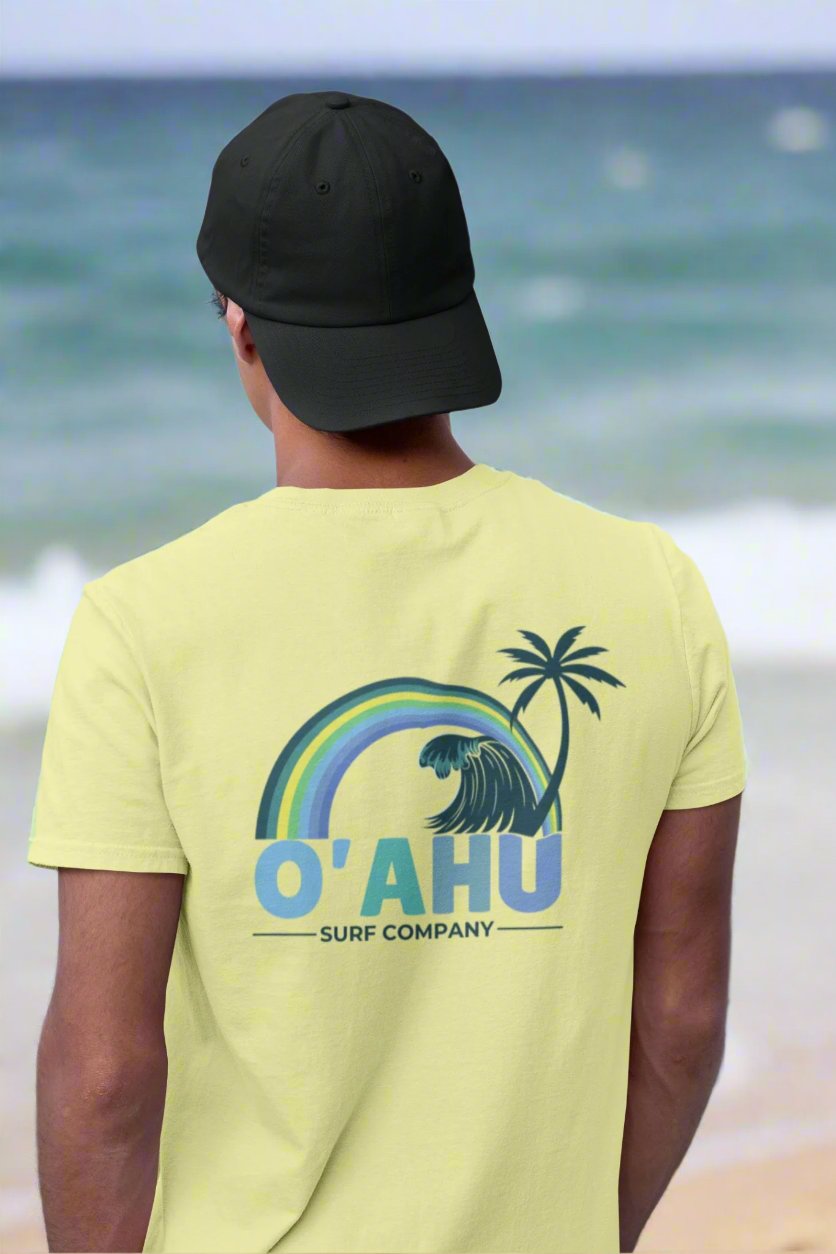 Rainbow Wave Palm T-Shirt – Island Vibes Classic Vintage Surf Style - O'ahu Surf Company