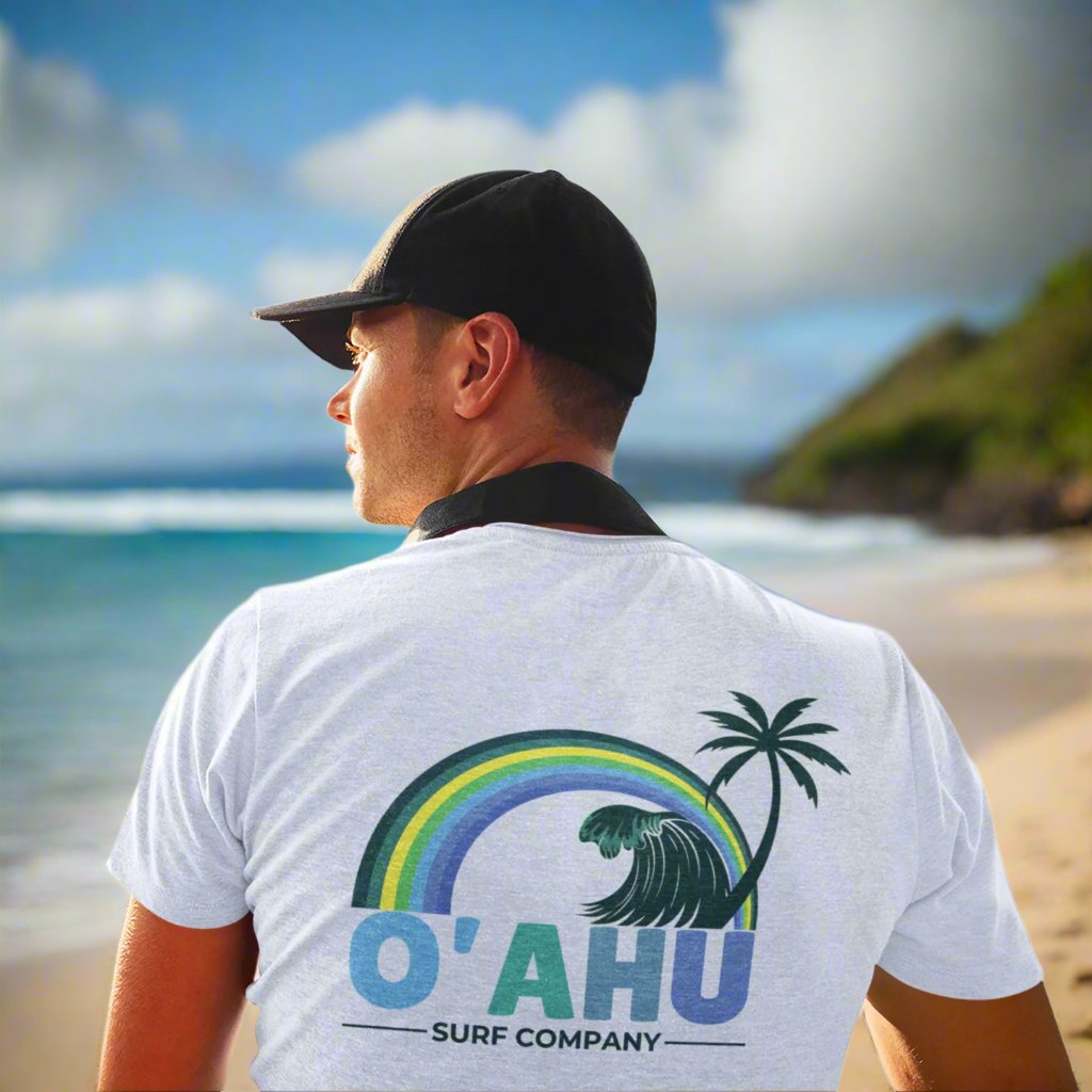 Rainbow Wave Palm T-Shirt – Island Vibes Classic Vintage Surf Style - O'ahu Surf Company