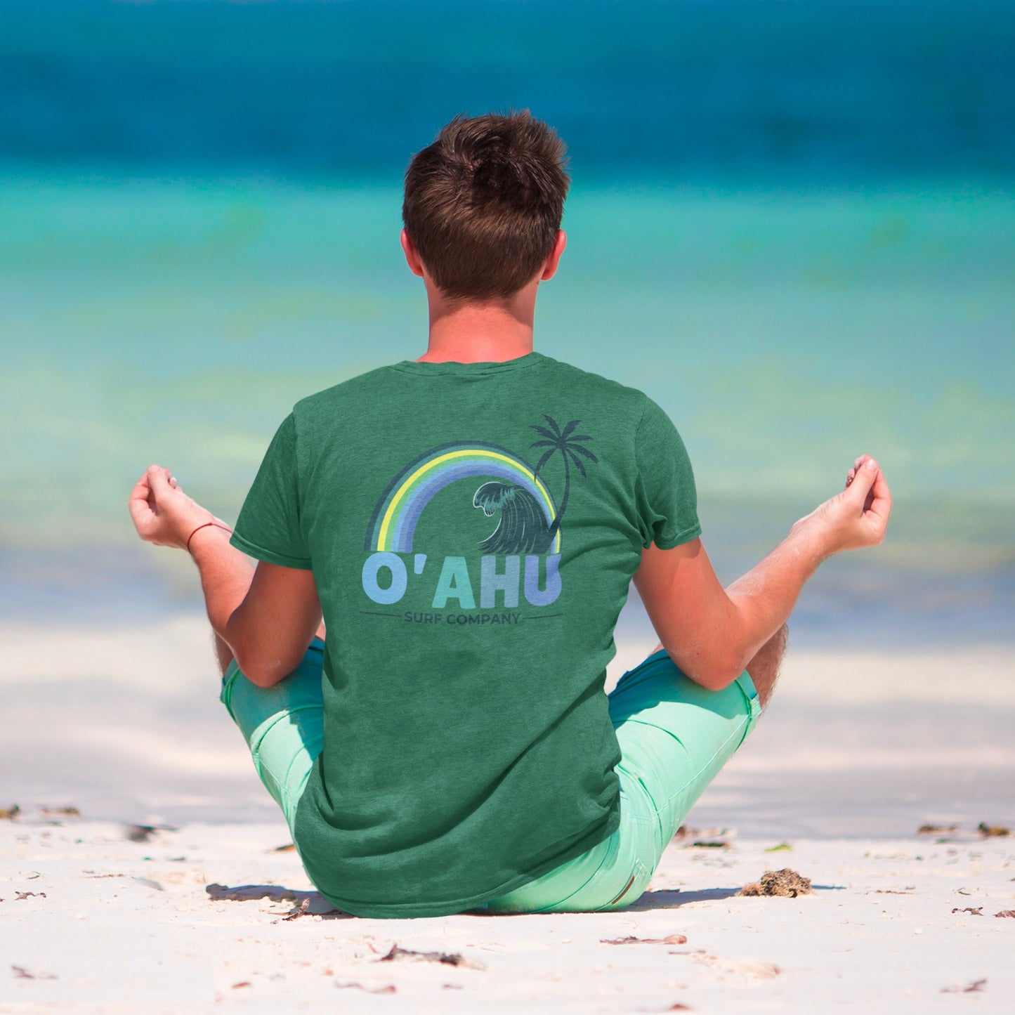 Rainbow Wave Palm T-Shirt – Island Vibes Classic Vintage Surf Style Tee - O'ahu Surf Company