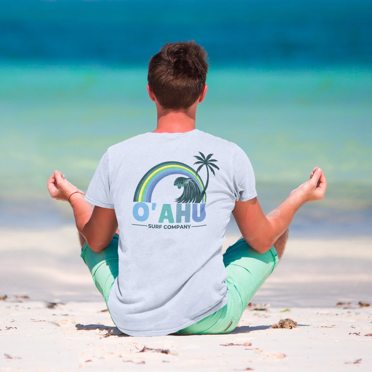 Rainbow Wave Palm T-Shirt – Island Vibes Classic Vintage Surf Style Tee - O'ahu Surf Company