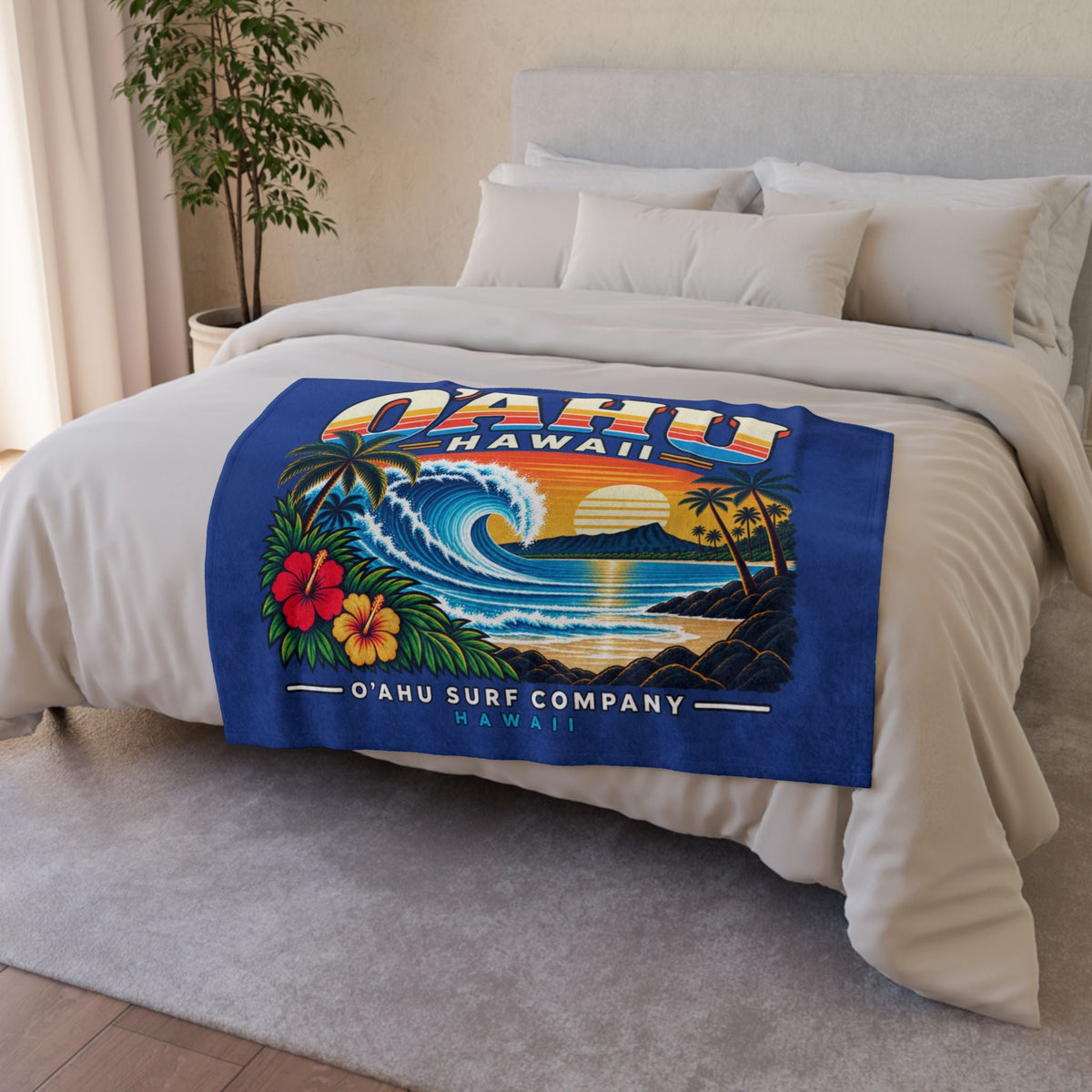 Retro Hawaii Tropical Surf Blanket – Oahu Ocean Wave Throw - O'ahu Surf Company