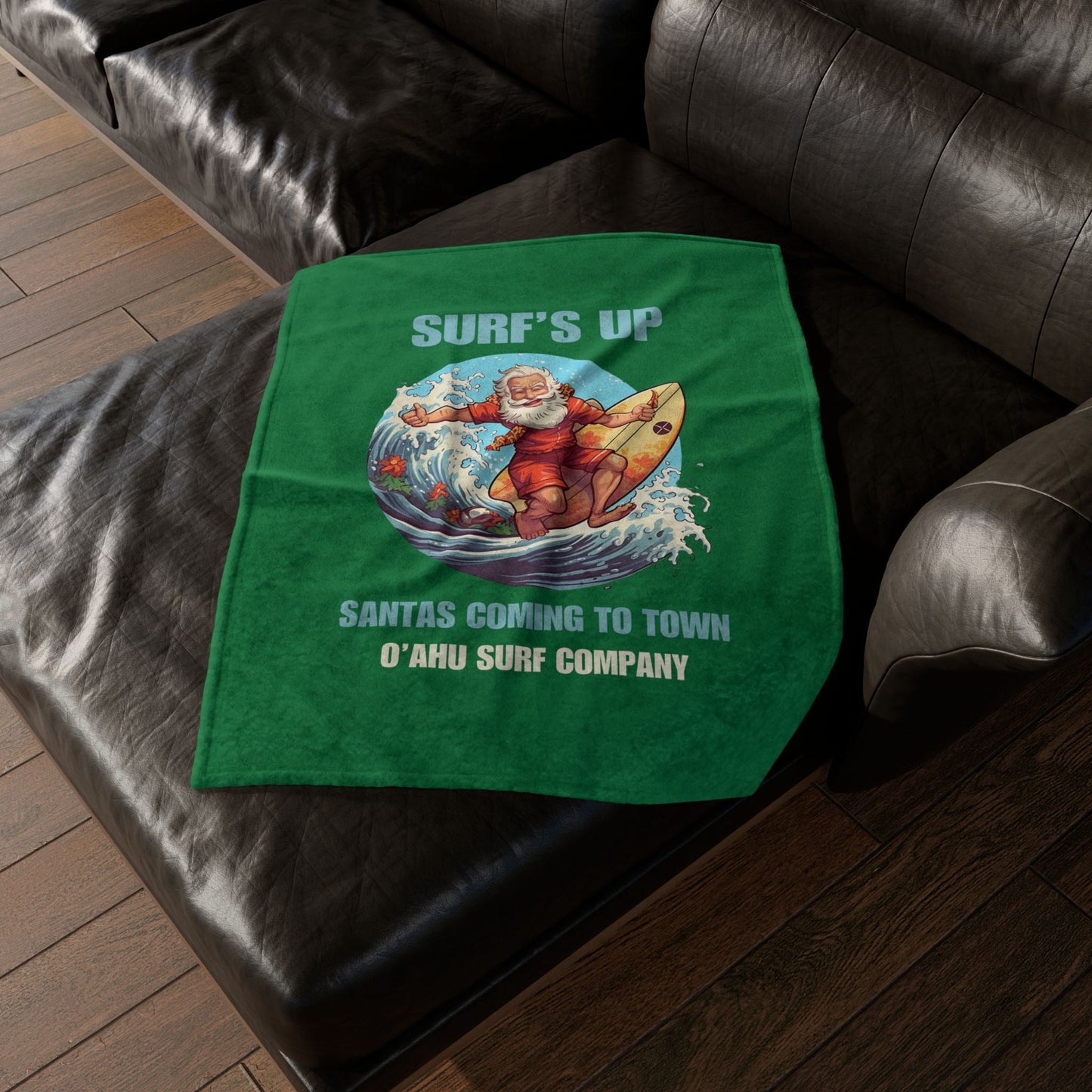 Surf's Up Santa's Coming To Town Fleece Throw Blanket - Christmas Holiday Gift - O'ahu Surf Company