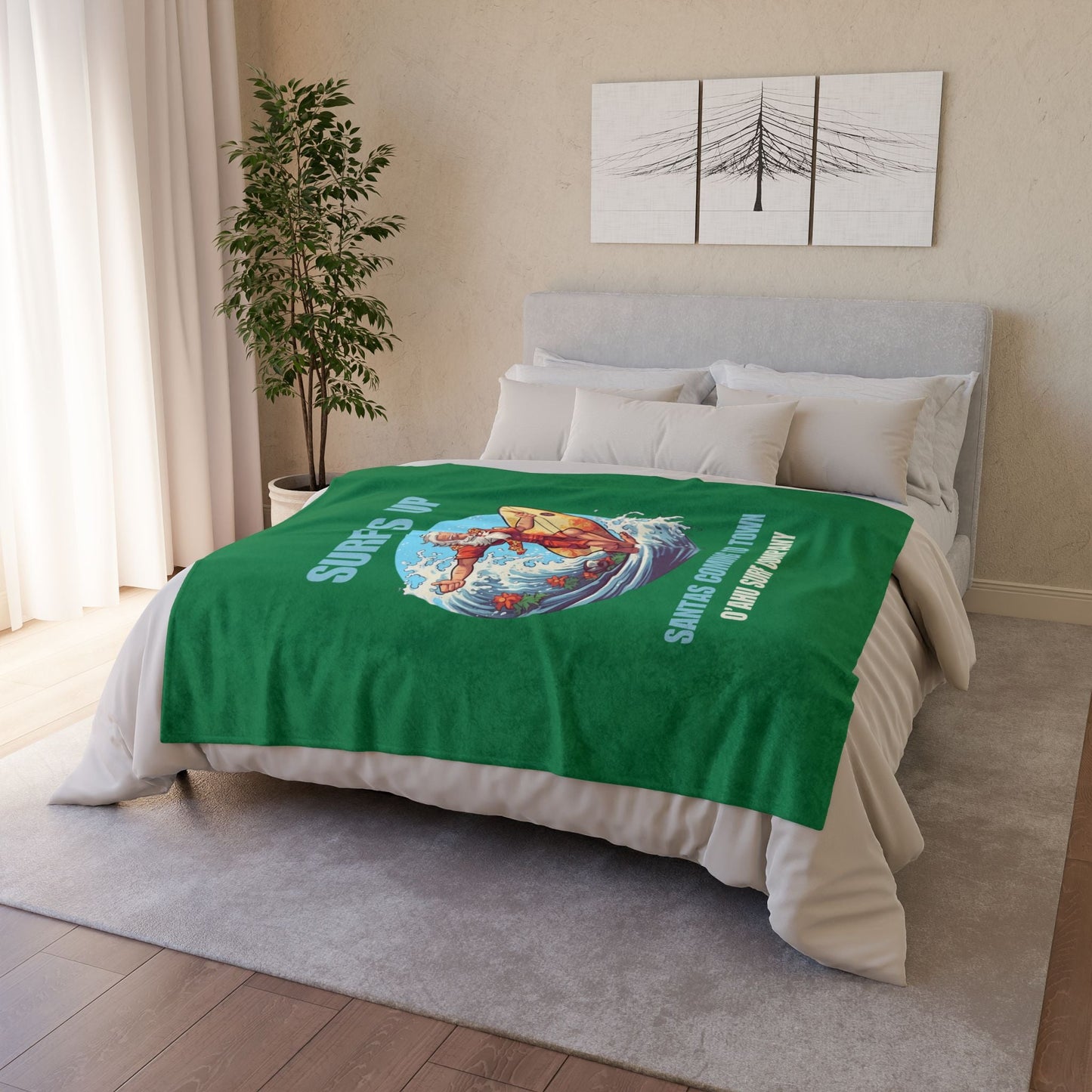 Surf's Up Santa's Coming To Town Fleece Throw Blanket - Christmas Holiday Gift - O'ahu Surf Company