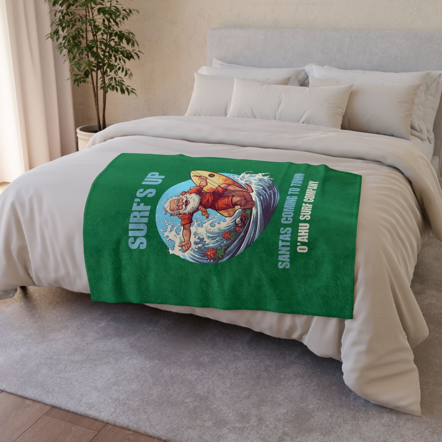 Surf's Up Santa's Coming To Town Fleece Throw Blanket - Christmas Holiday Gift - O'ahu Surf Company