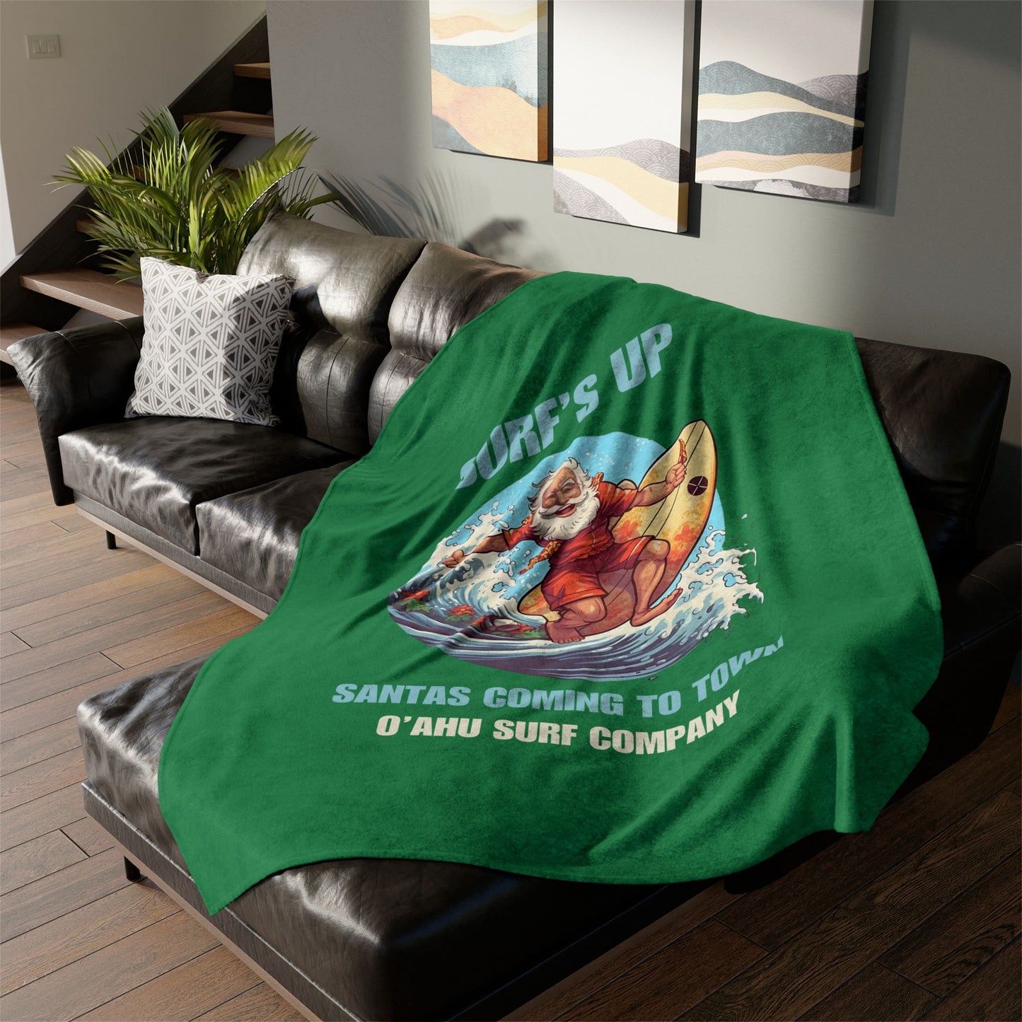 Surf's Up Santa's Coming To Town Fleece Throw Blanket - Christmas Holiday Gift - O'ahu Surf Company