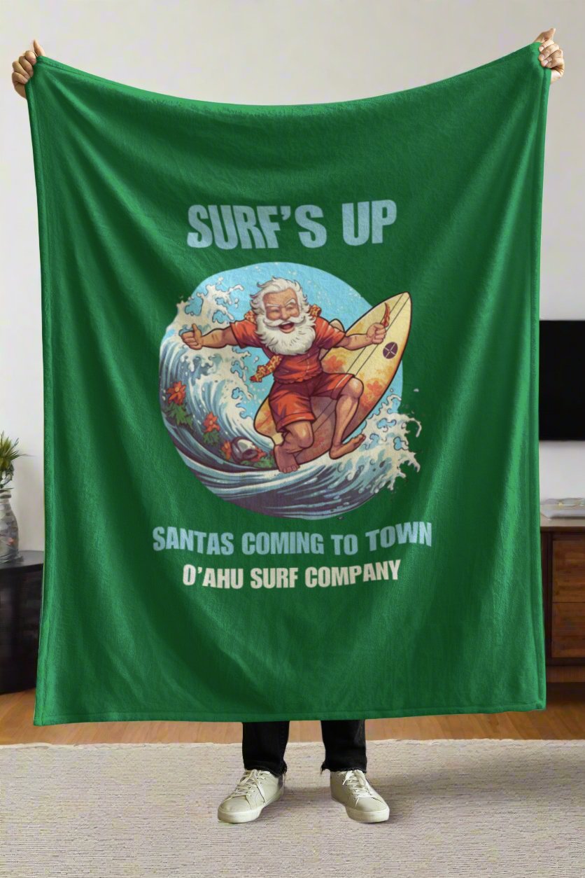 Surf's Up Santa's Coming To Town Fleece Throw Blanket - Christmas Holiday Gift - O'ahu Surf Company