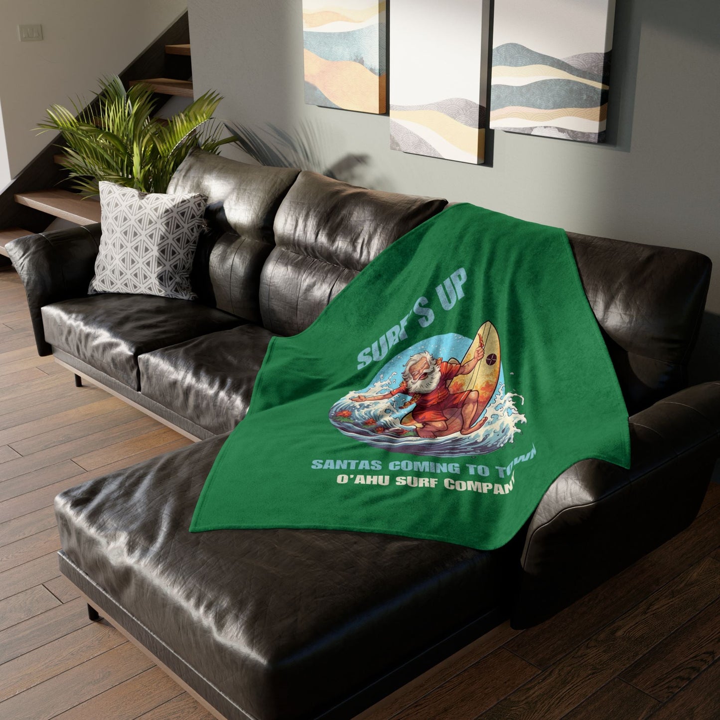 Surf's Up Santa's Coming To Town Fleece Throw Blanket - Christmas Holiday Gift - O'ahu Surf Company