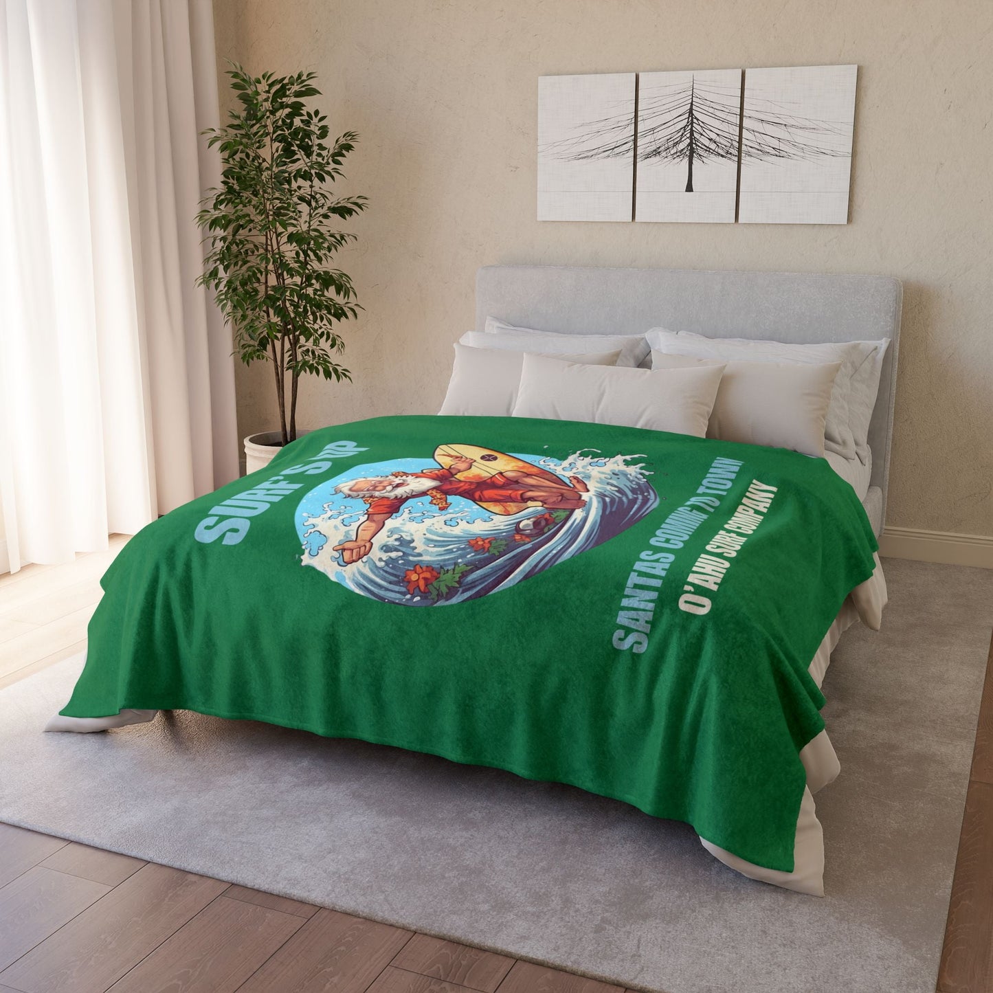 Surf's Up Santa's Coming To Town Fleece Throw Blanket - Christmas Holiday Gift - O'ahu Surf Company