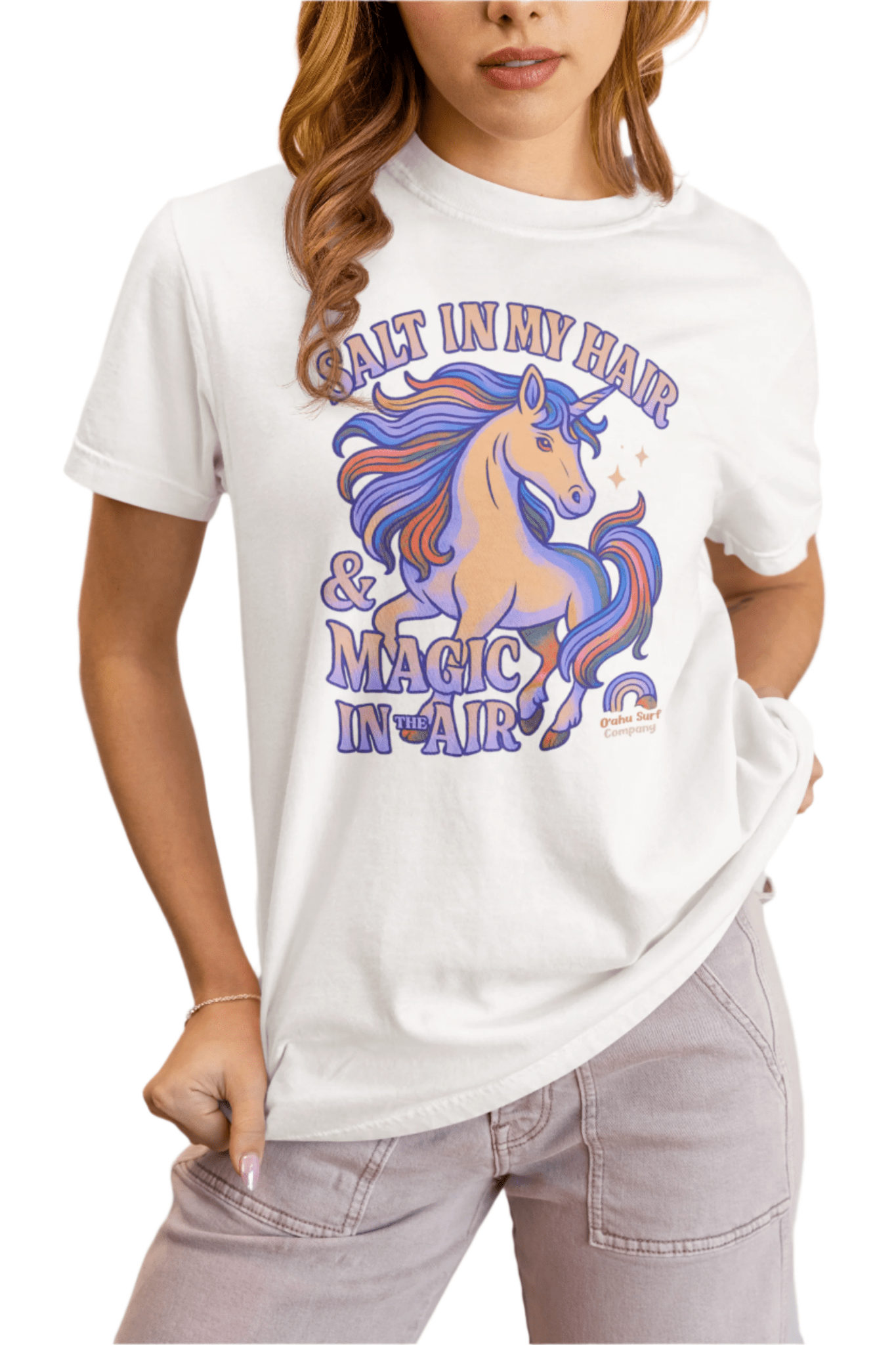 Unicorn T-Shirt for Women Unisex – Aloha Beach Graphic Tee with Rainbow Surf Design Hawaii Inspired from Oahu Surf Company - O'ahu Surf Company