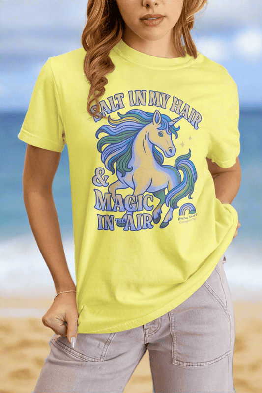 Unicorn T-Shirt for Women Unisex – Aloha Beach Graphic Tee with Rainbow Surf Design Hawaii Inspired from Oahu Surf Company - O'ahu Surf Company