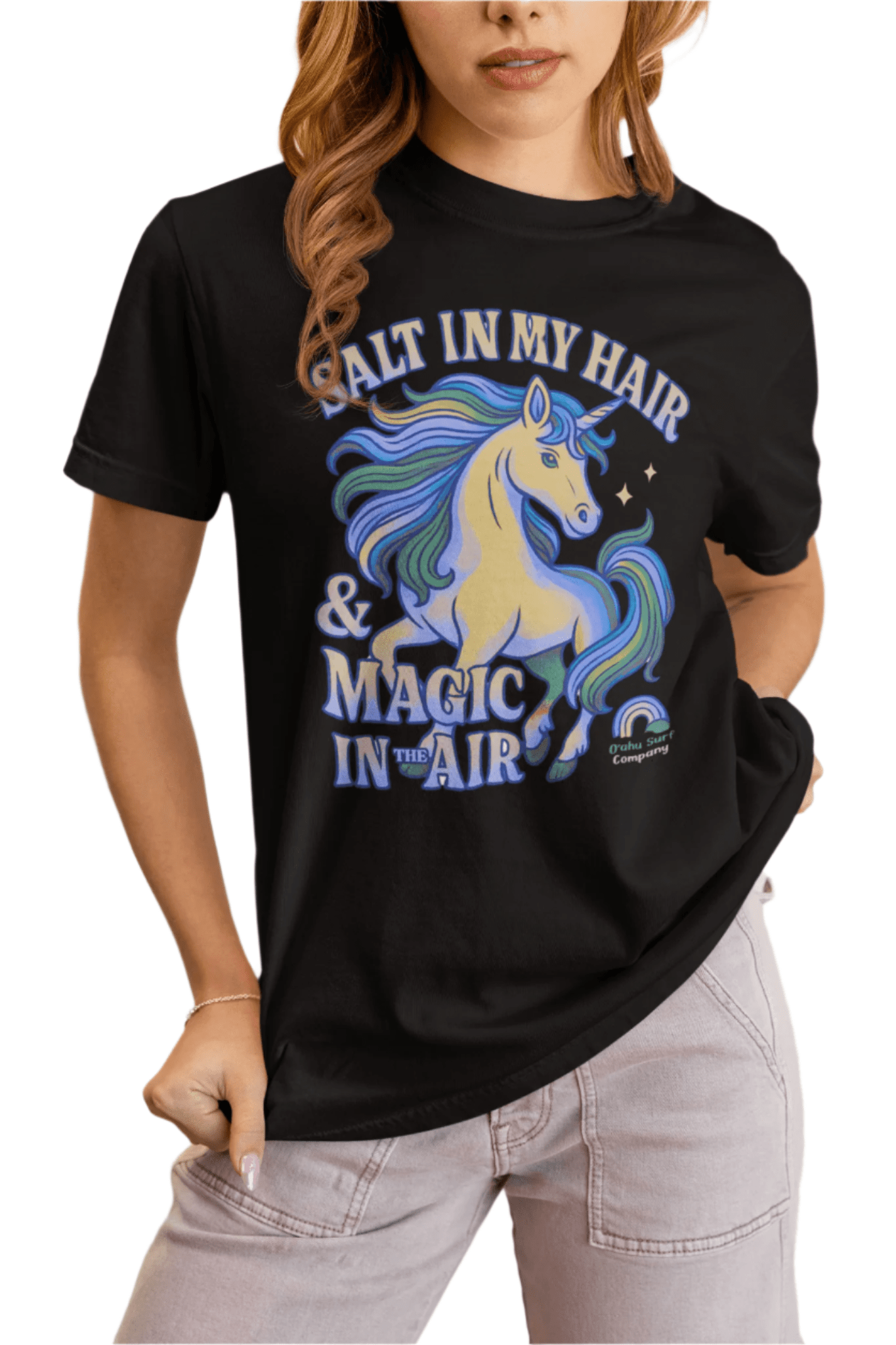 Unicorn T-Shirt for Women Unisex – Aloha Beach Graphic Tee with Rainbow Surf Design Hawaii Inspired from Oahu Surf Company - O'ahu Surf Company