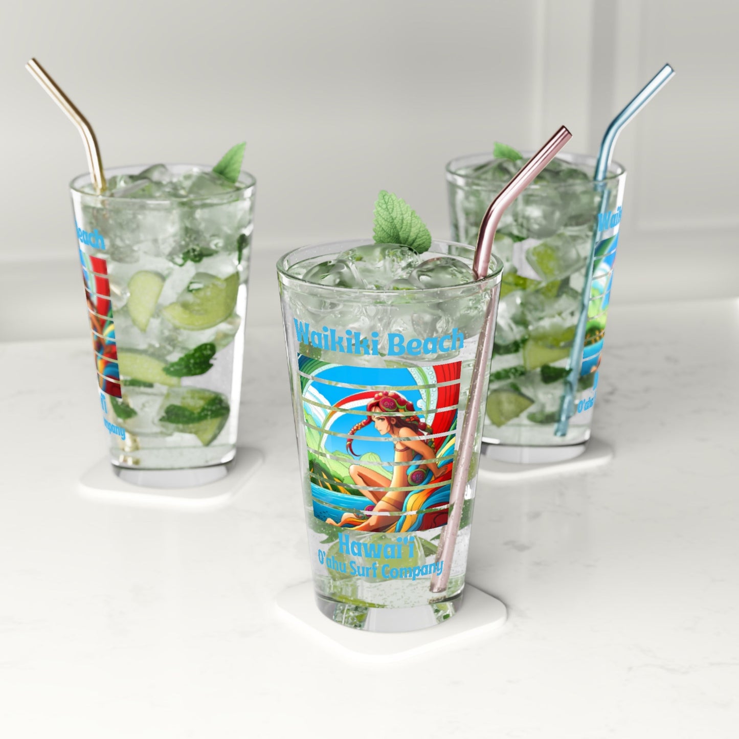 Waikiki Beach Hawaii Pint Glass - O'ahu Surf Company