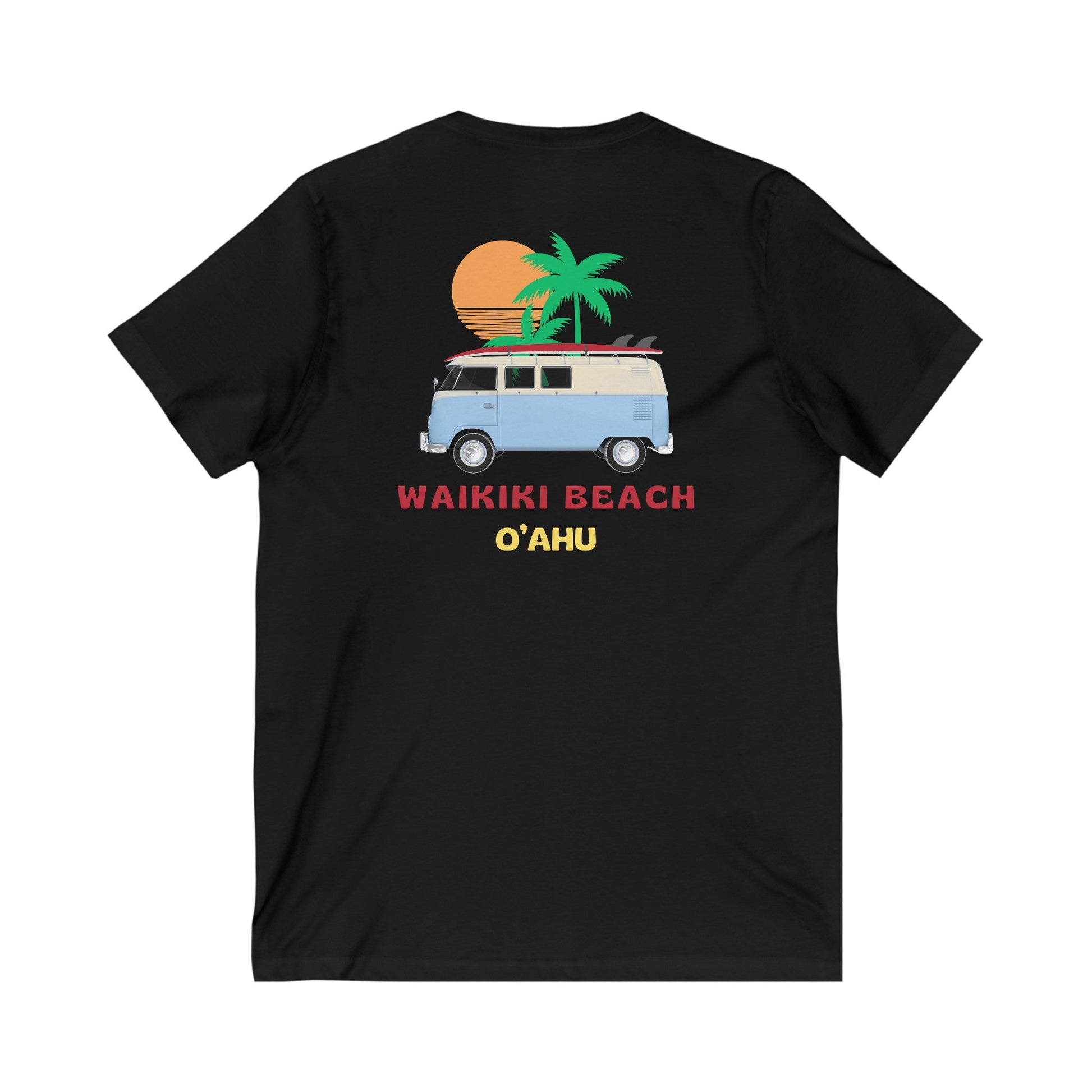 Waikiki Beach Oahu Hawaii Surf Bus V - Neck T-Shirt - O'ahu Surf Company