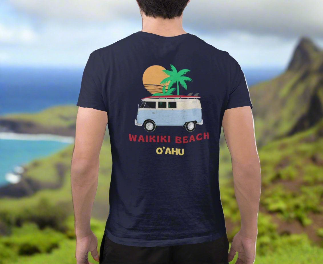 Waikiki Beach Oahu Hawaii Surf Bus V - Neck T-Shirt - O'ahu Surf Company